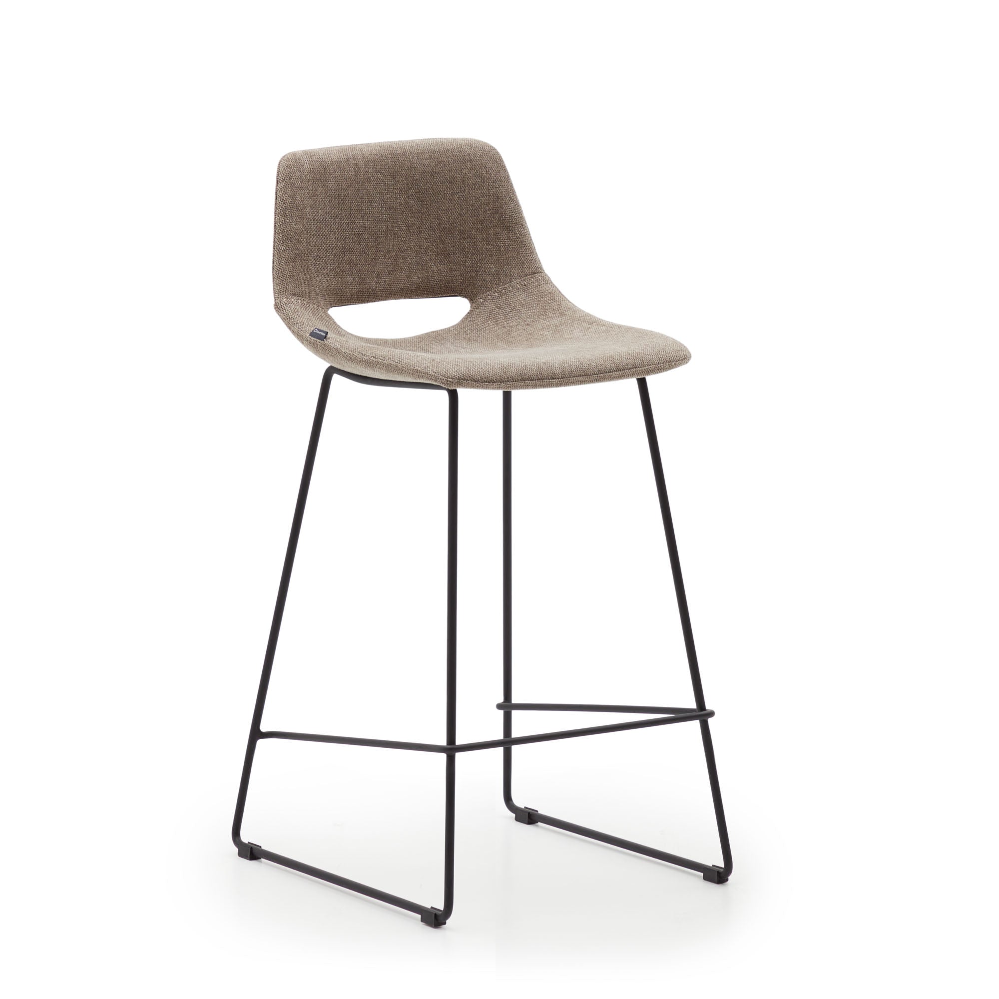 Zahara bar stool in brown with steel legs in black finish, height 65 cm - Product Image