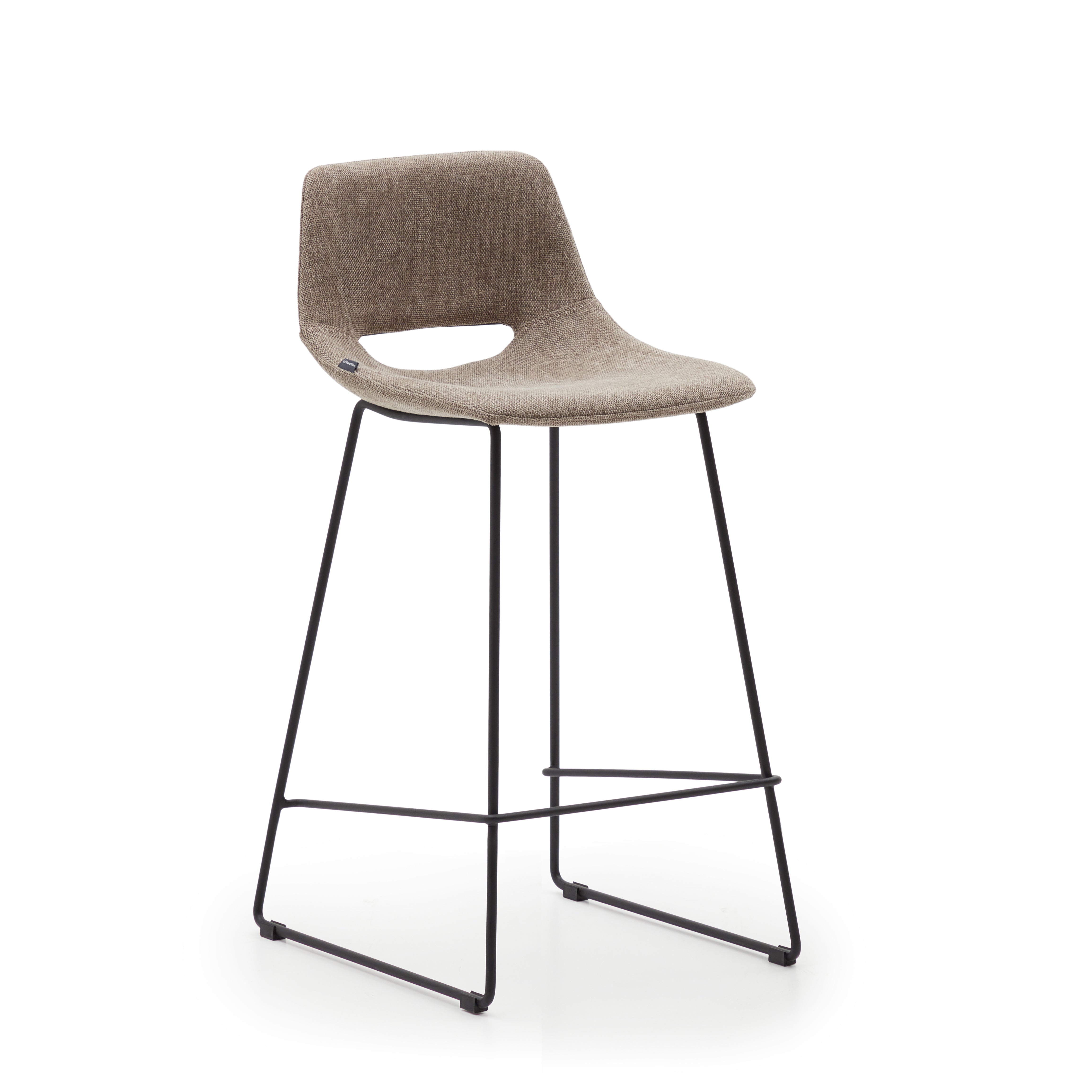Zahara bar stool in brown with steel legs in black finish, height 65 cm - Product Image