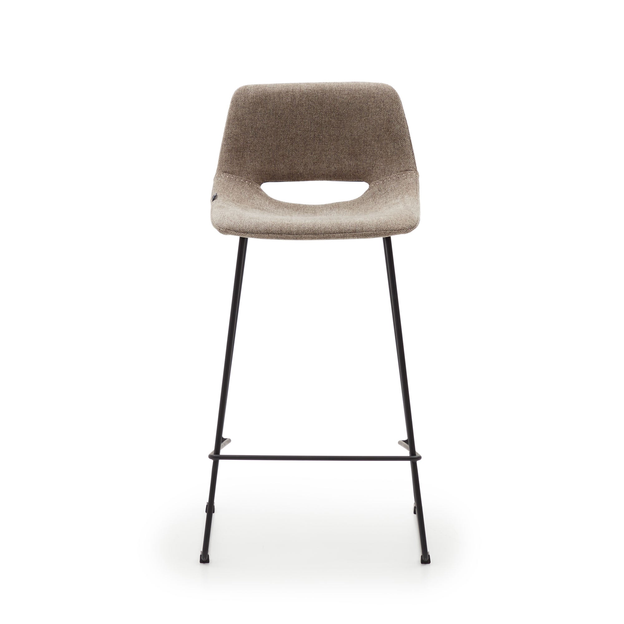 Zahara bar stool in brown with steel legs in black finish, height 65 cm - Product Image