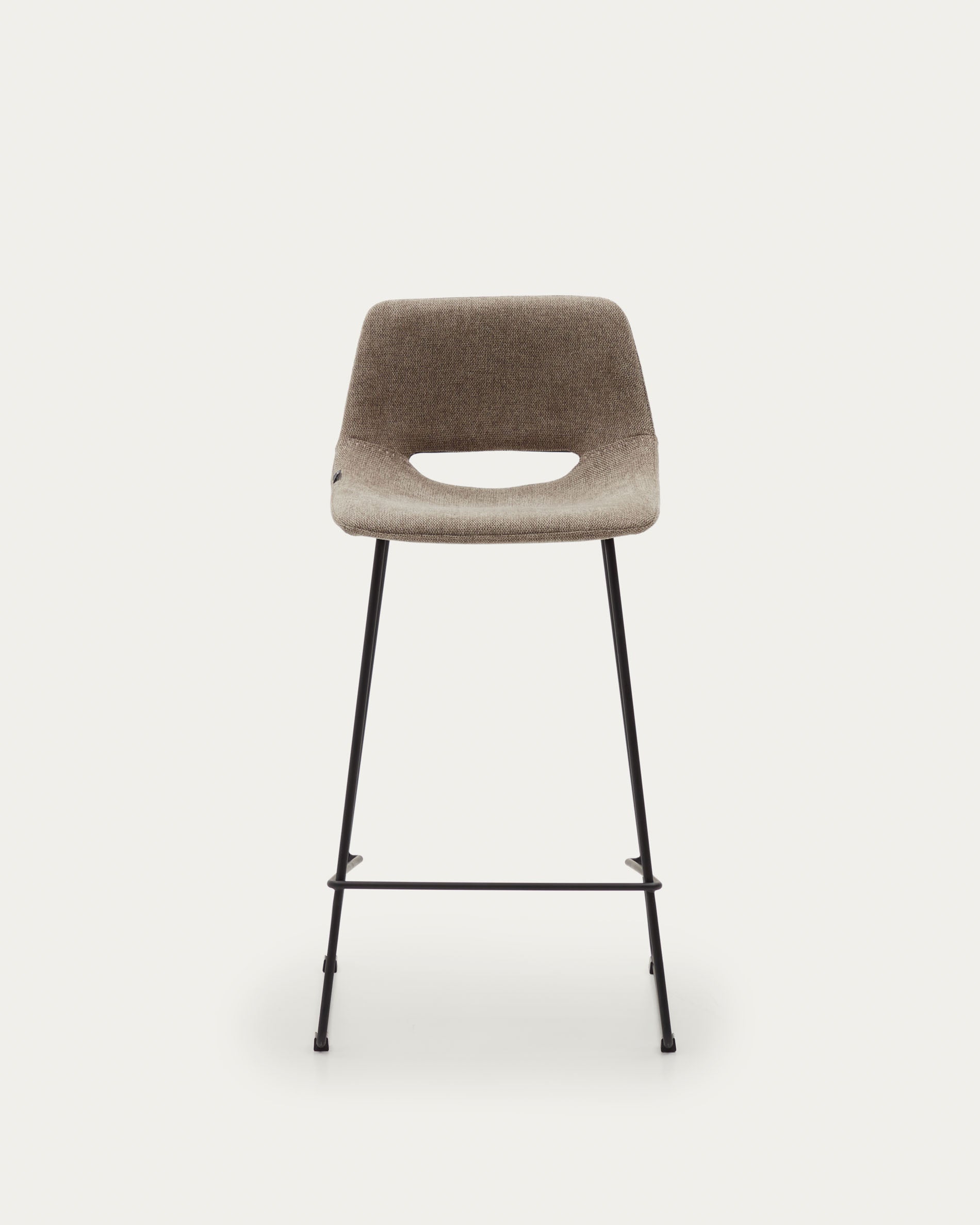 Zahara bar stool in brown with steel legs in black finish, height 65 cm - Product View