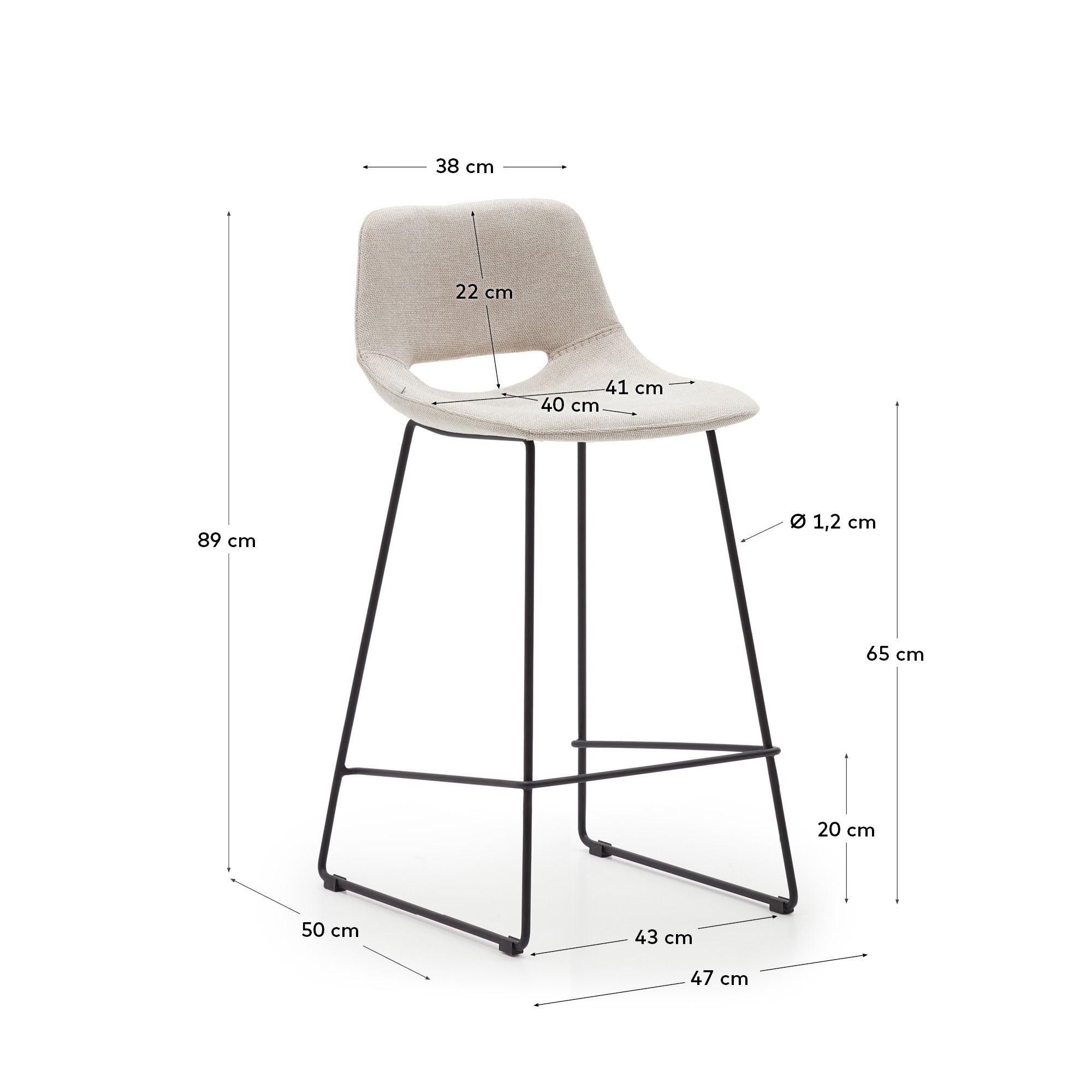 Zahara beige stool with steel in a black finish, height 65 cm - Measurements