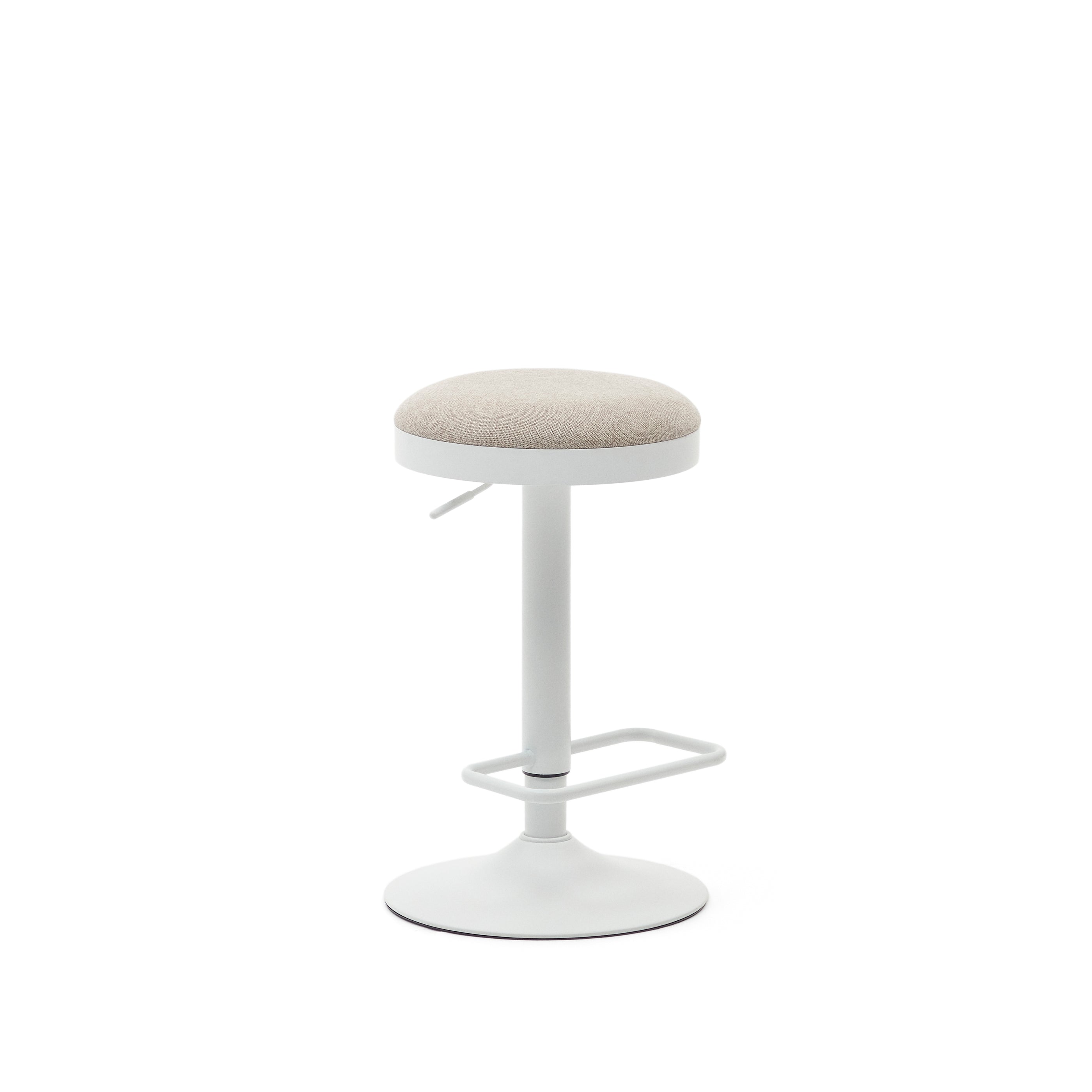 Zaib stool in beige chenille and matt white steel height 63-84 cm FSC 100% - Product Image
