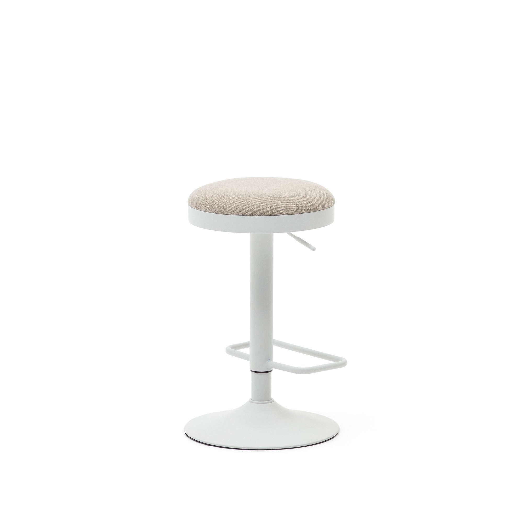 Zaib stool in beige chenille and matt white steel height 63-84 cm FSC 100% - Product Image