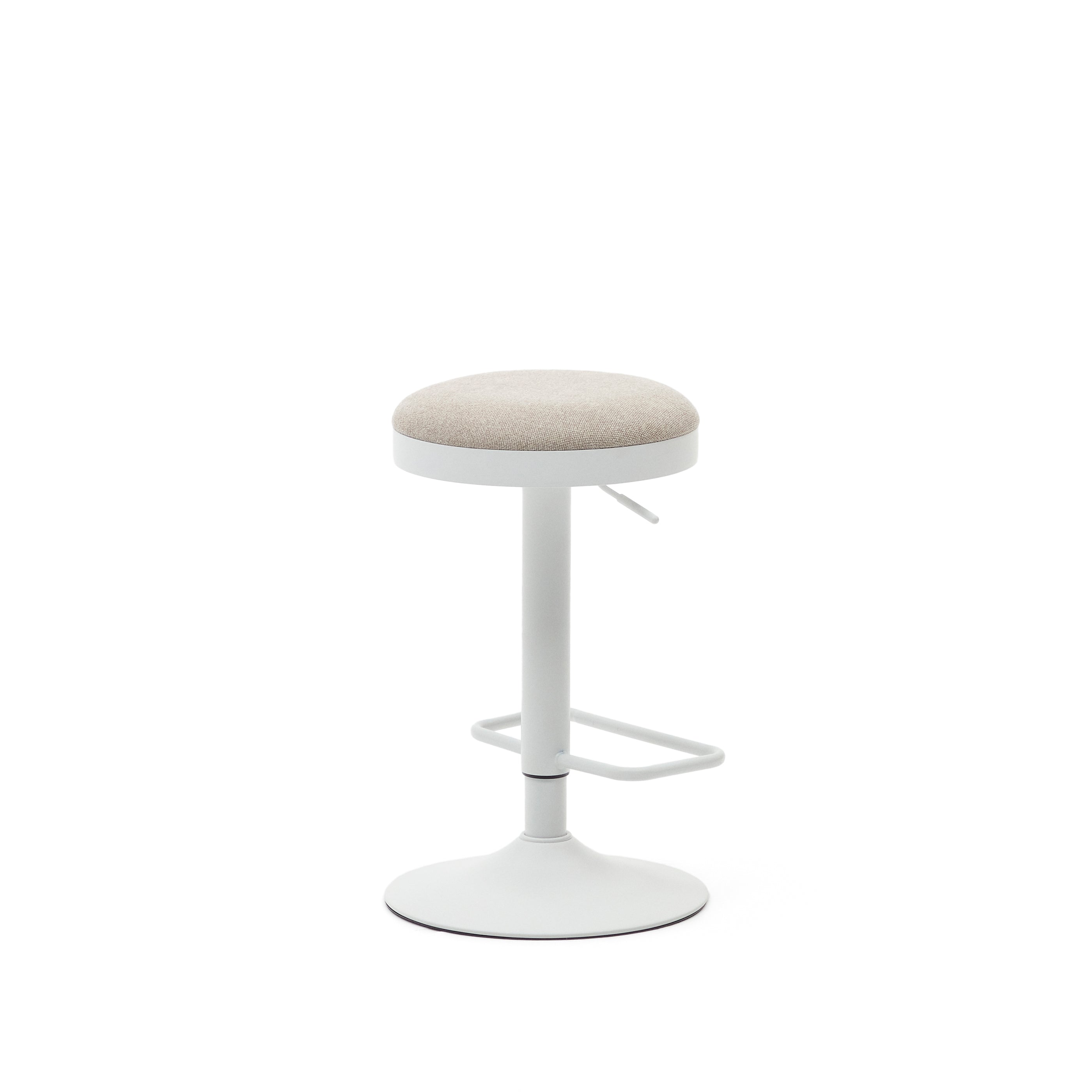 Zaib stool in beige chenille and matt white steel height 63-84 cm FSC 100% - Product Image