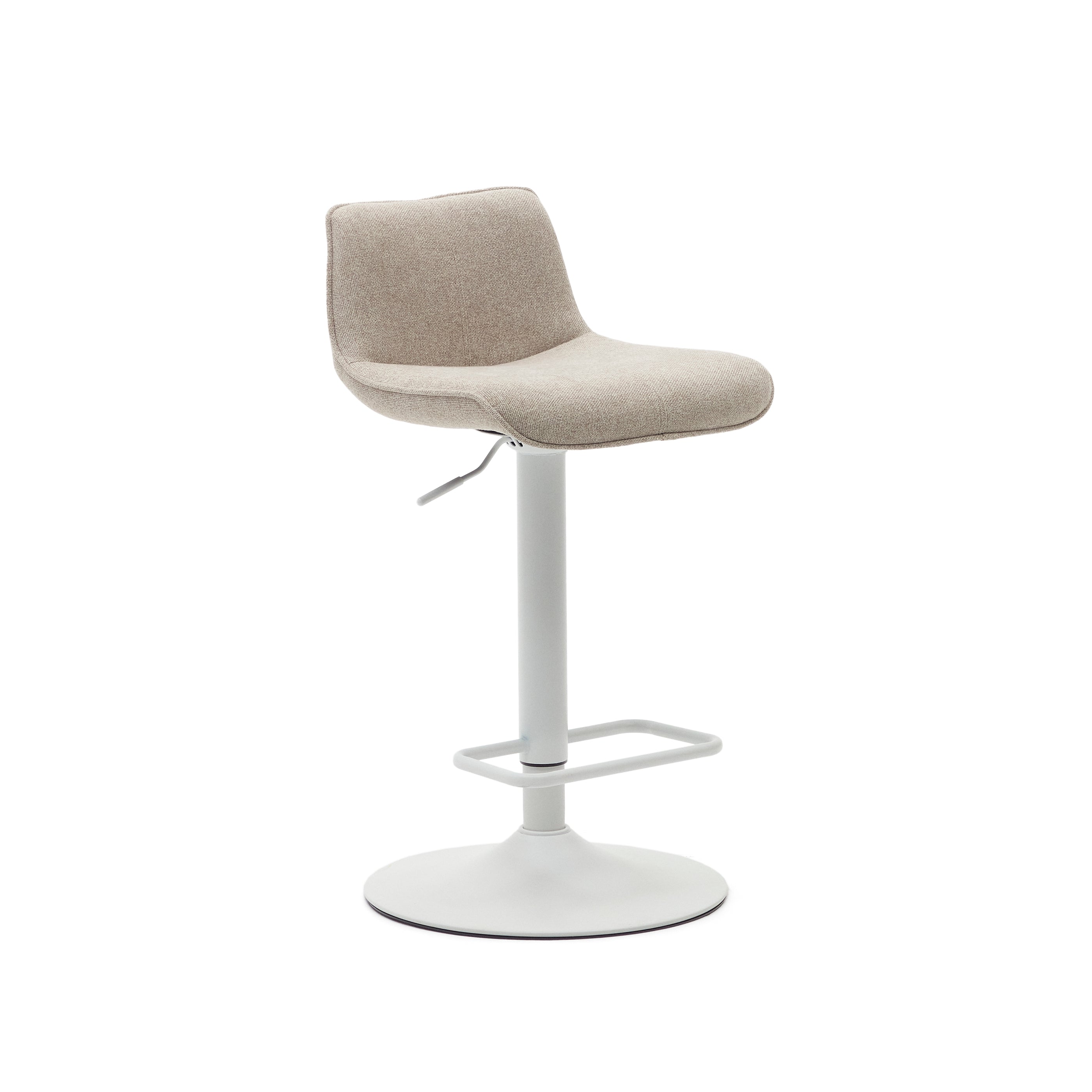 Zenda stool in beige chenille and matt white steel 81-102 cm FSC 100% - Product Image