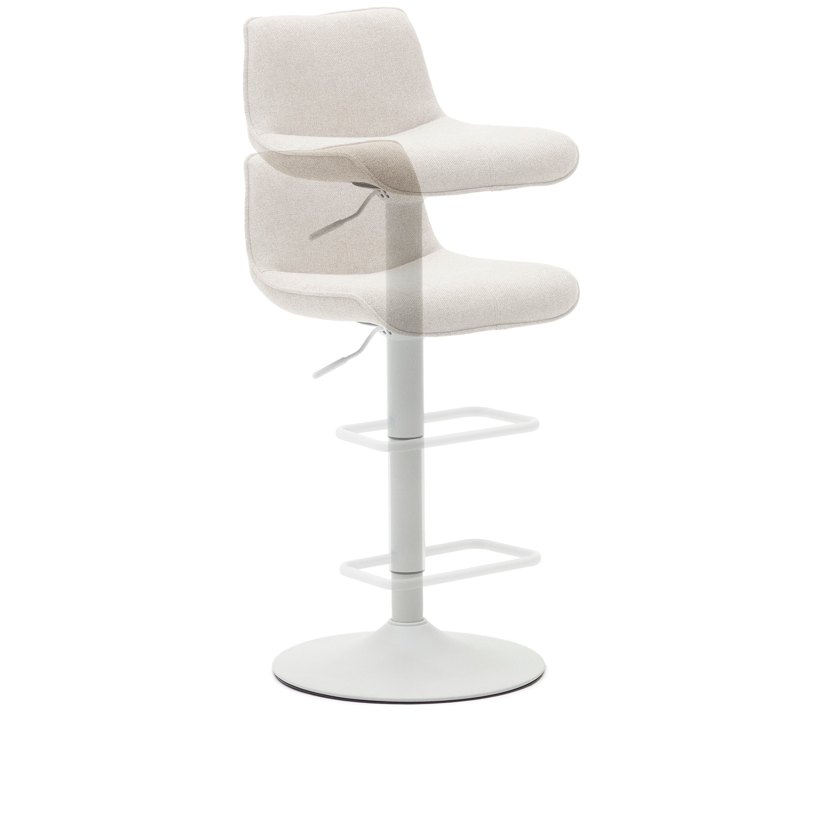 Zenda stool in beige chenille and matt white steel 81-102 cm FSC 100% - Product Image
