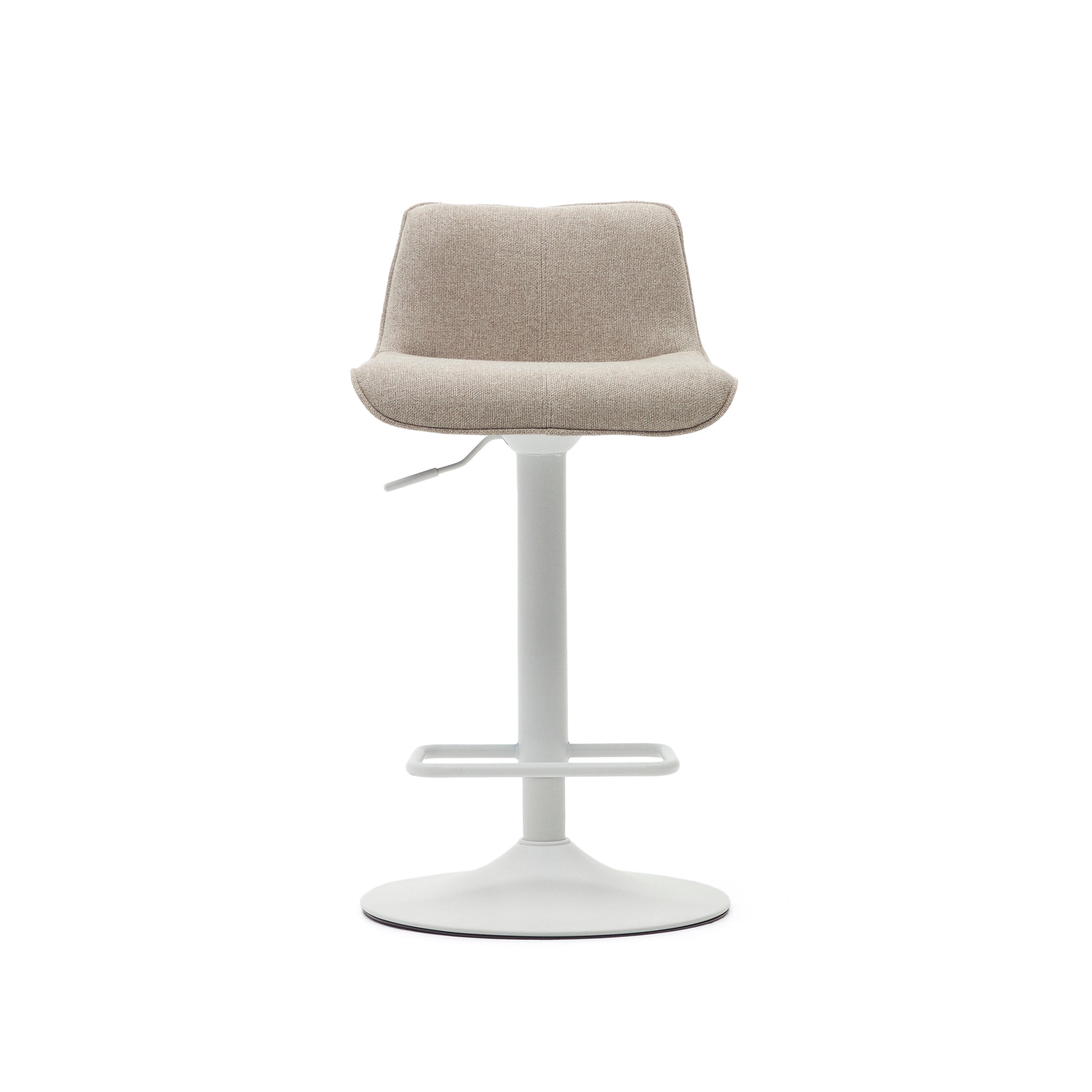Zenda stool in beige chenille and matt white steel 81-102 cm FSC 100% - Product Image