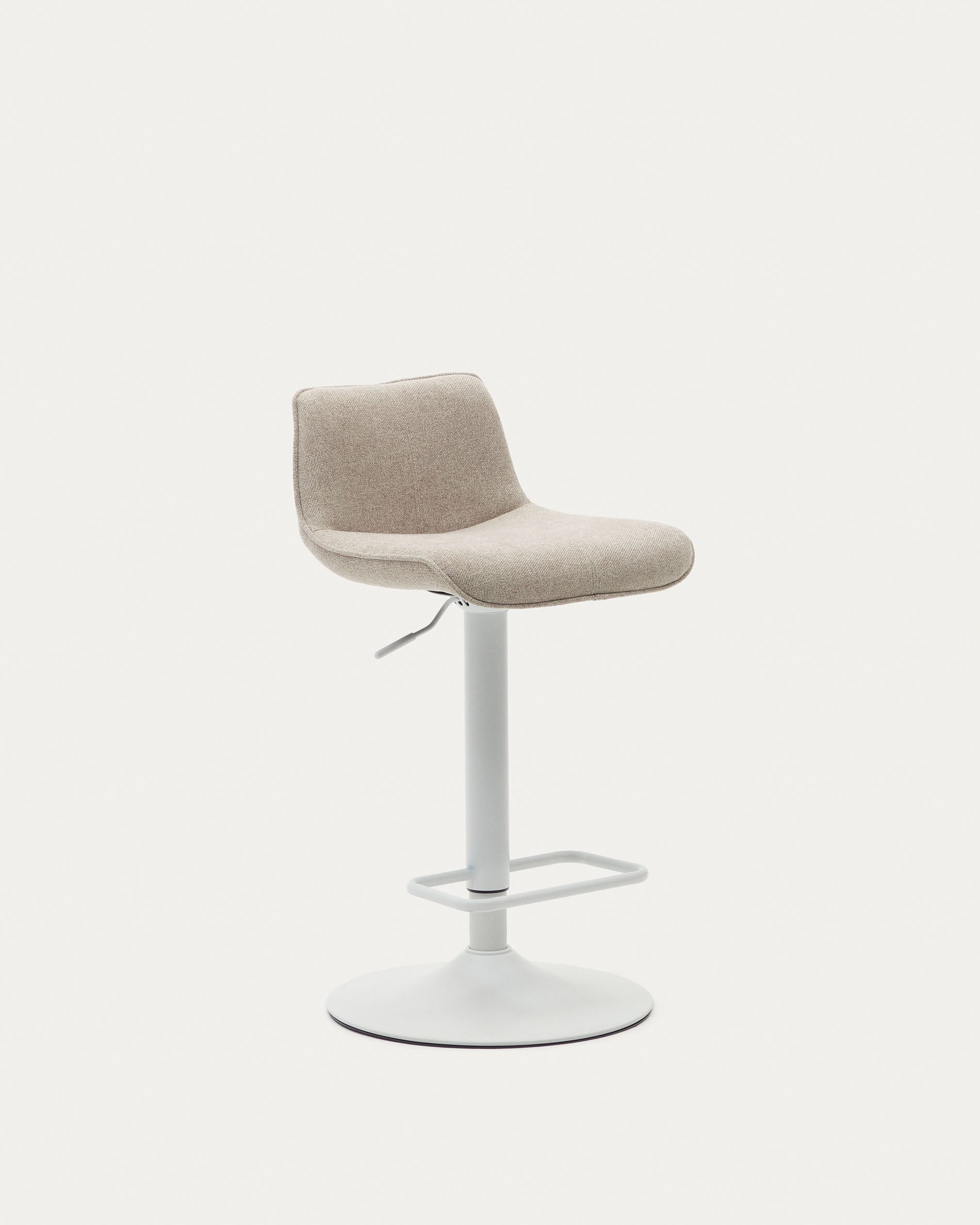 Zenda stool in beige chenille and matt white steel 81-102 cm FSC 100% - Product View