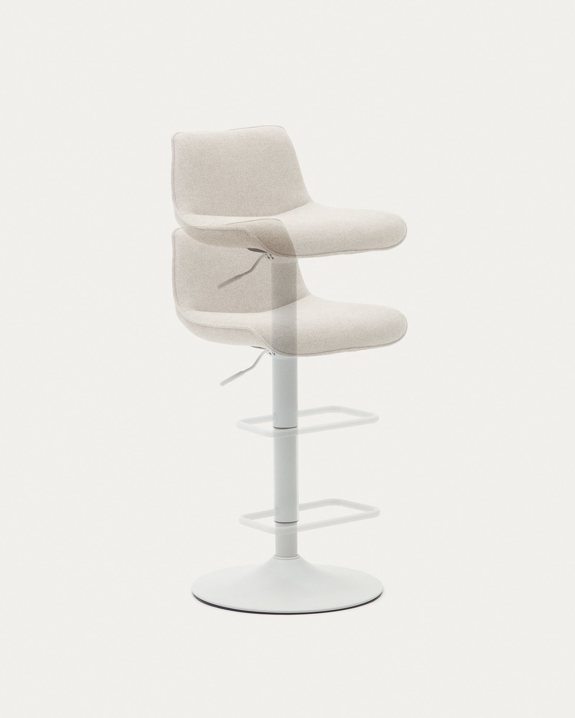 Zenda stool in beige chenille and matt white steel 81-102 cm FSC 100% - Product View