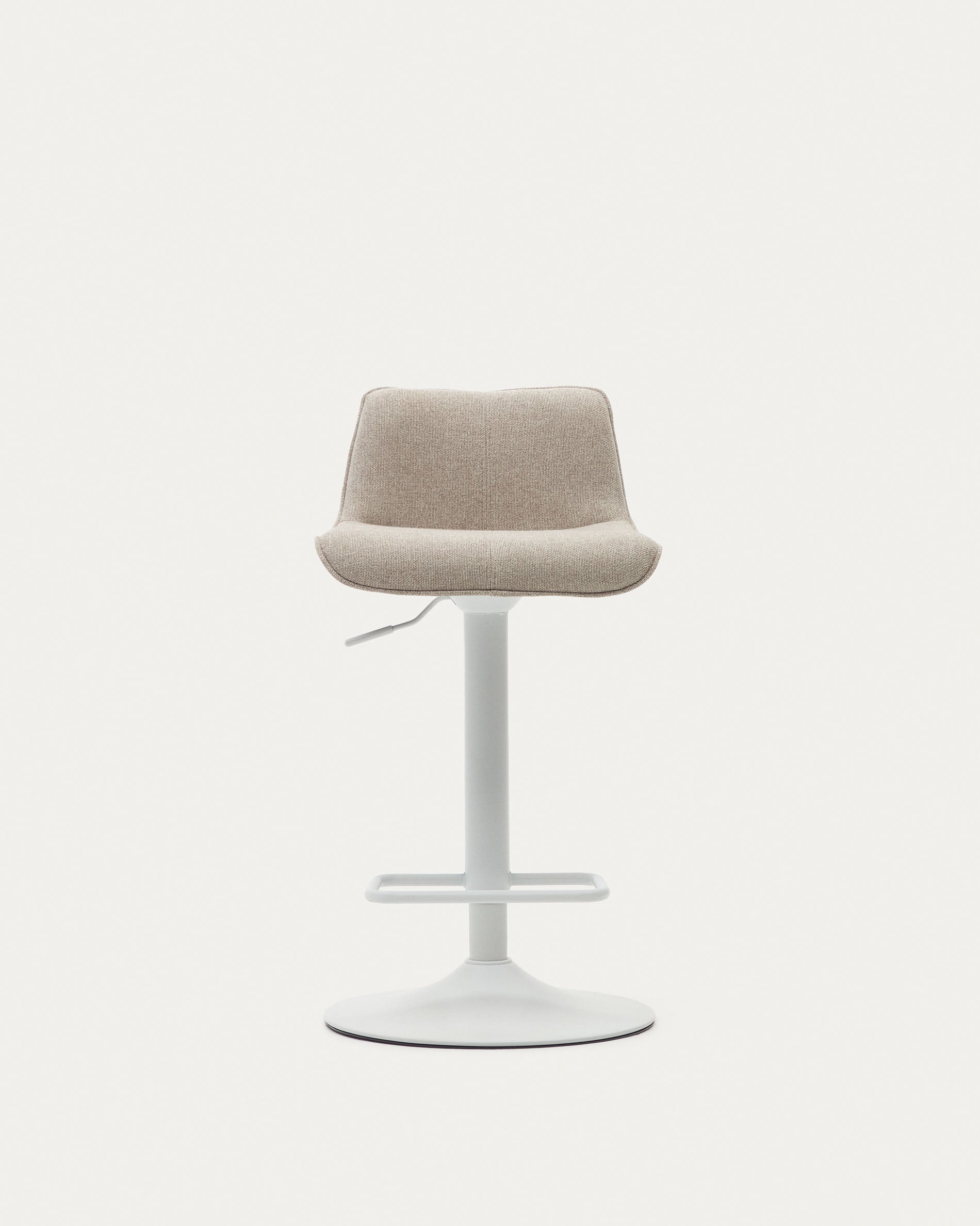 Zenda stool in beige chenille and matt white steel 81-102 cm FSC 100% - Product View