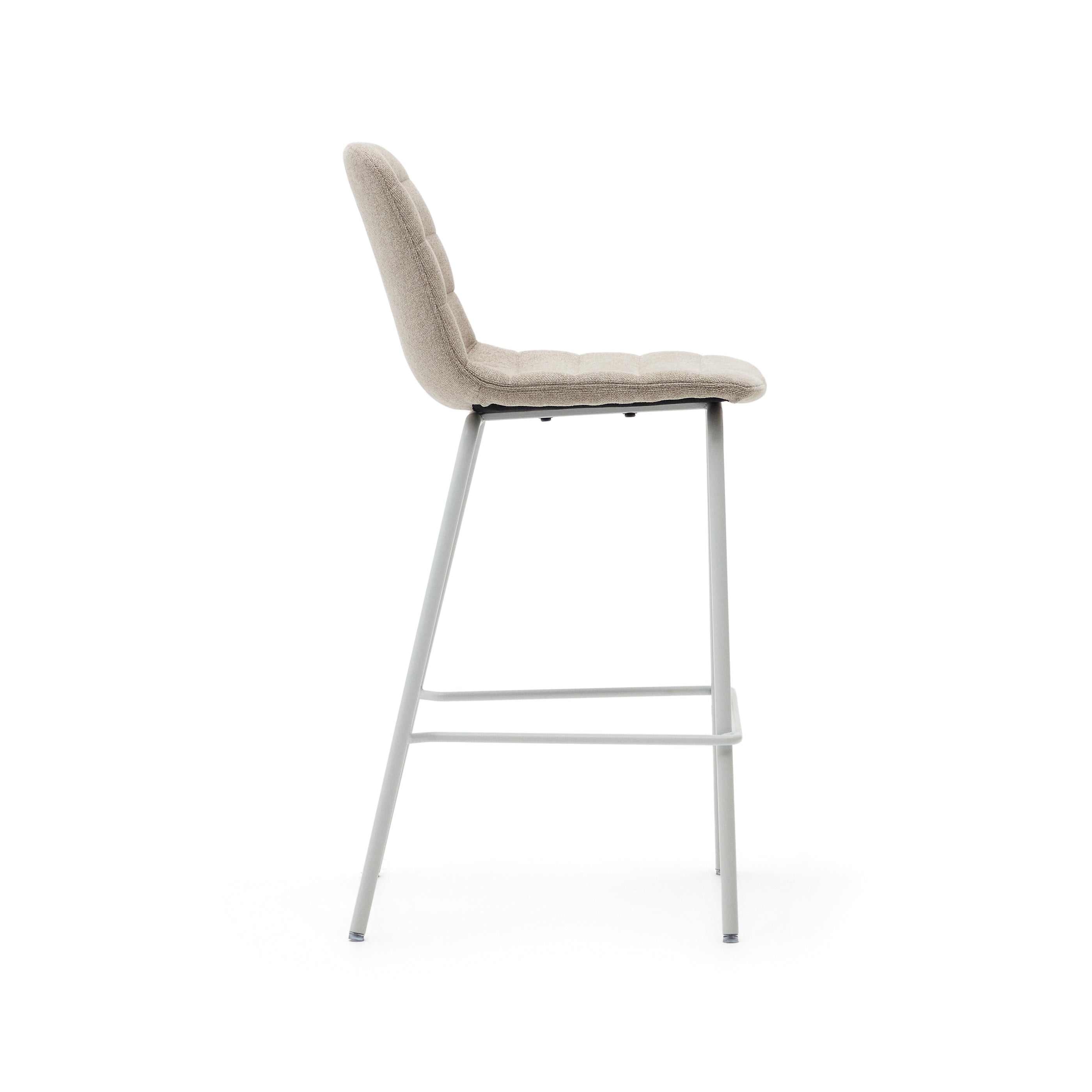 Zunilda stool in beige chenille and steel with matt white finish height 65 cm FSC 100% - Product Image