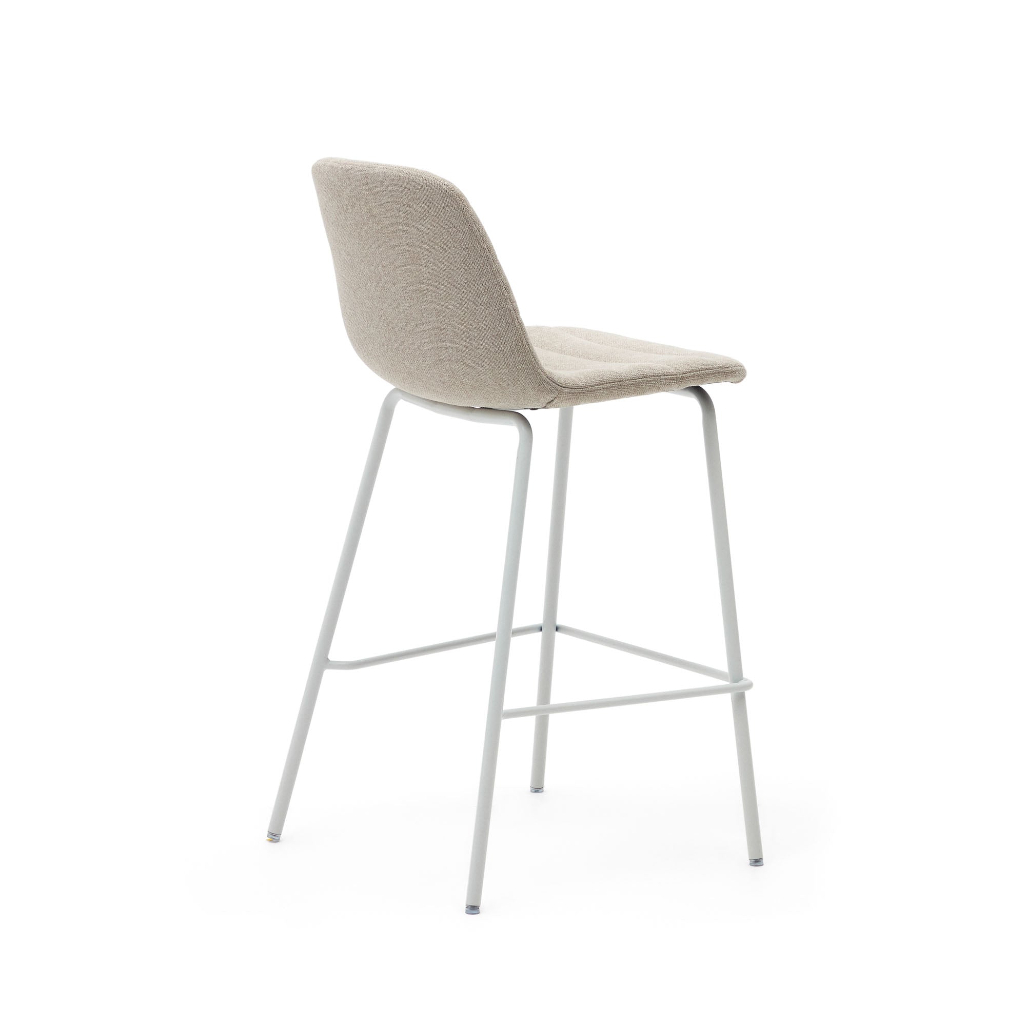 Zunilda stool in beige chenille and steel with matt white finish height 65 cm FSC 100% - Product Image