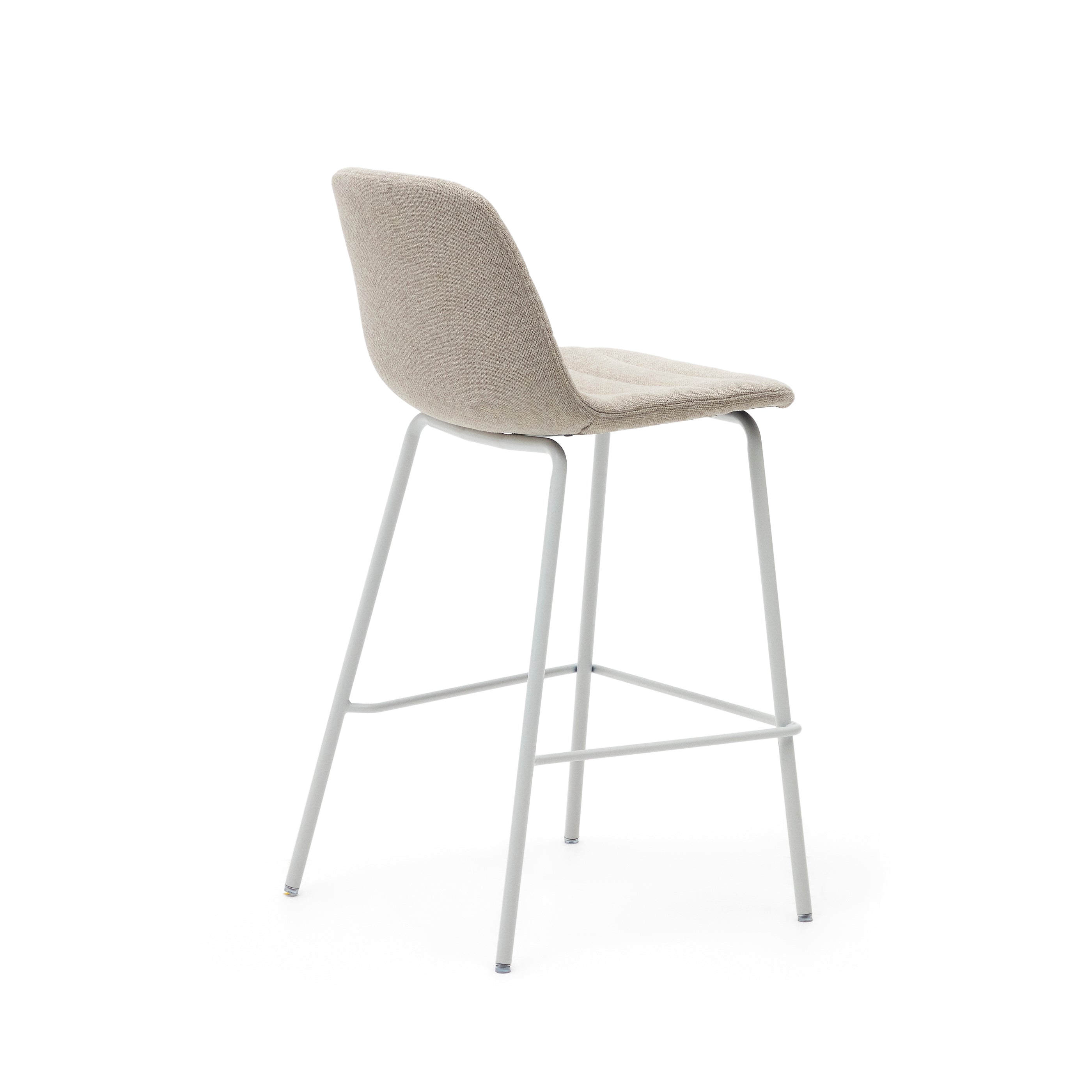 Zunilda stool in beige chenille and steel with matt white finish height 65 cm FSC 100% - Product Image