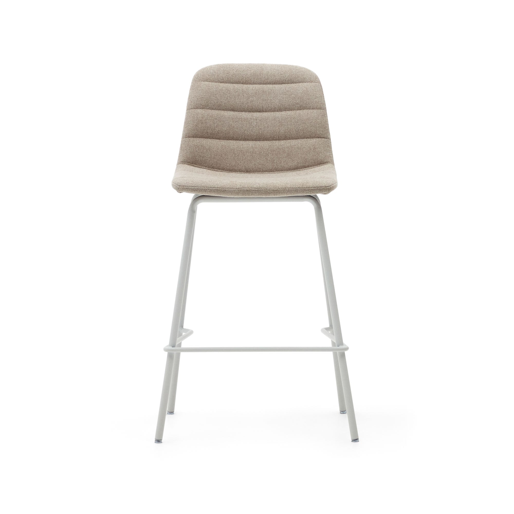 Zunilda stool in beige chenille and steel with matt white finish height 65 cm FSC 100% - Product Image
