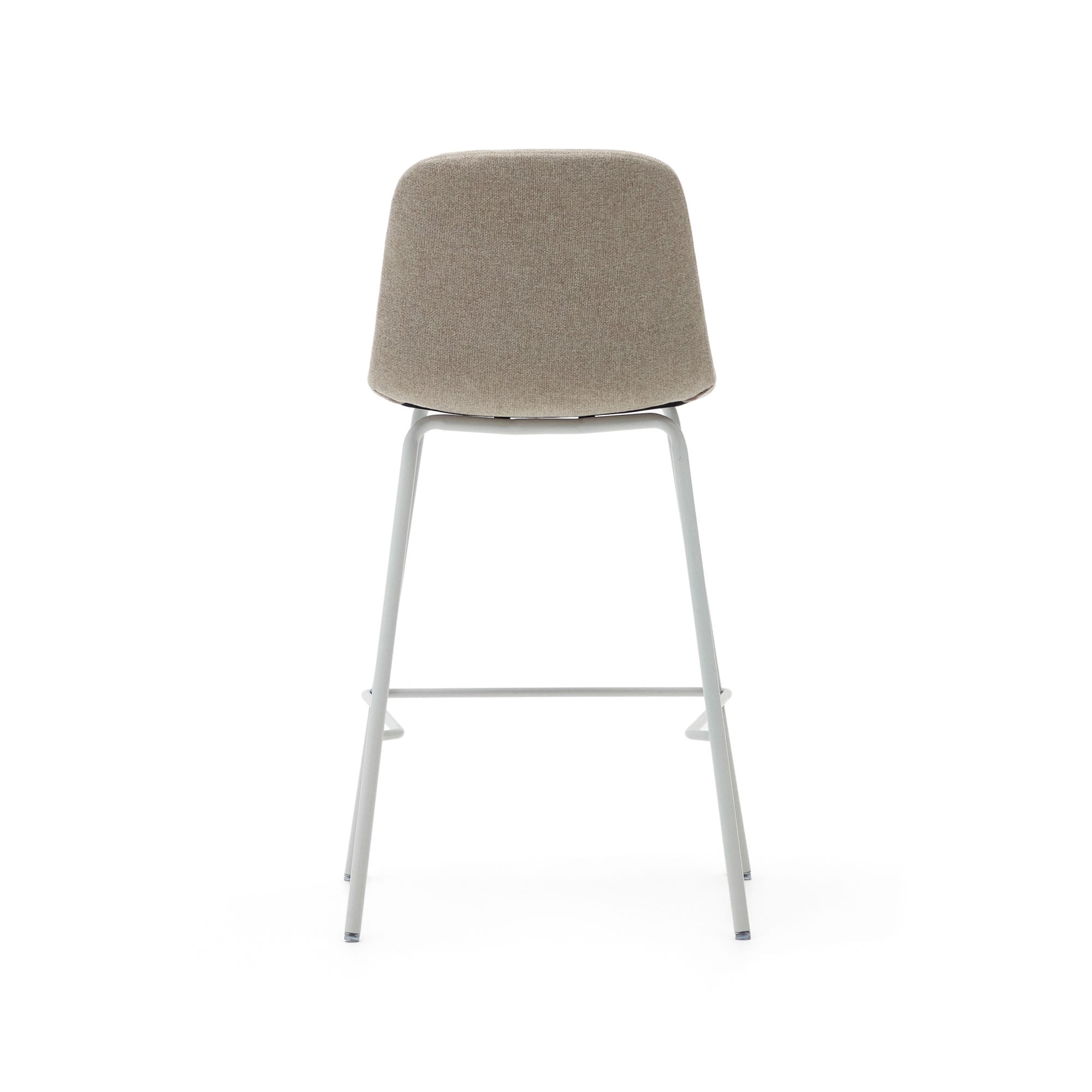 Zunilda stool in beige chenille and steel with matt white finish height 65 cm FSC 100% - Product Image
