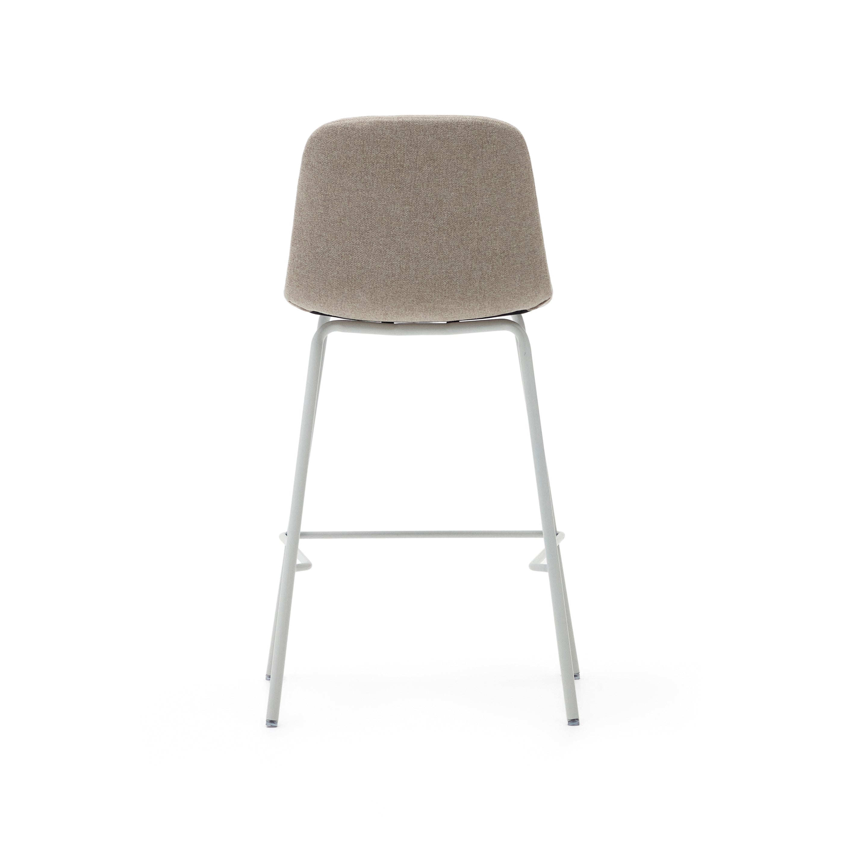 Zunilda stool in beige chenille and steel with matt white finish height 65 cm FSC 100% - Product Image