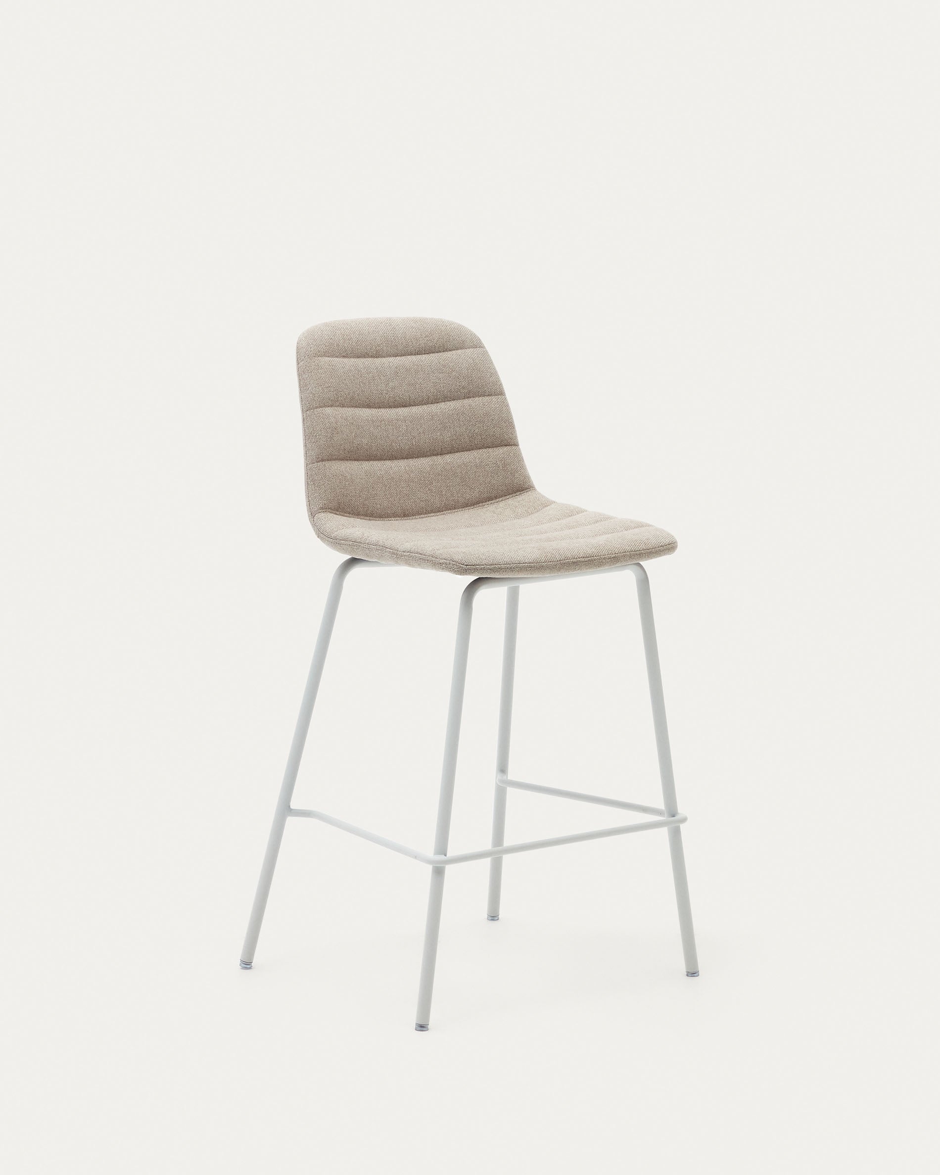 Zunilda stool in beige chenille and steel with matt white finish height 65 cm FSC 100% - Product View
