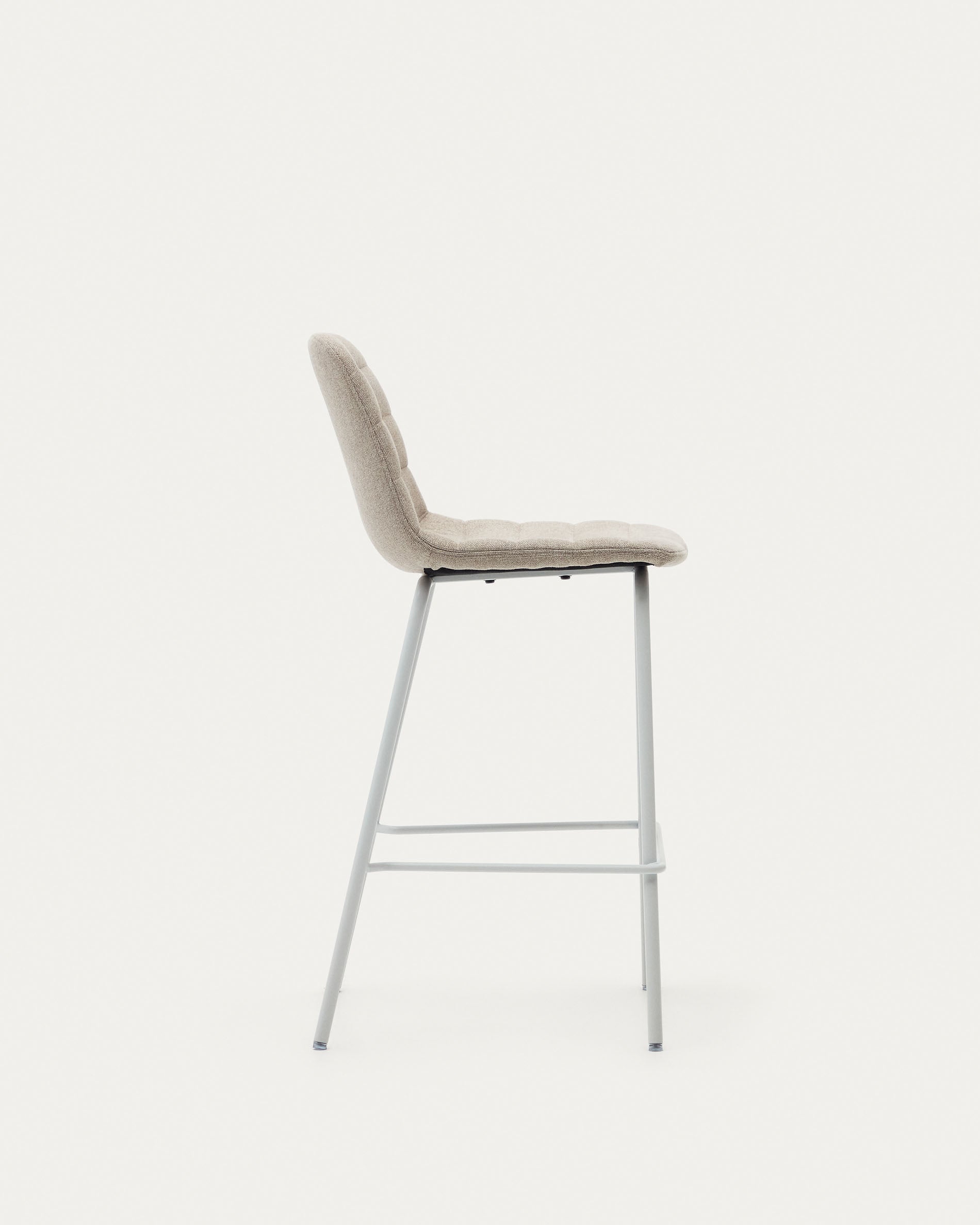 Zunilda stool in beige chenille and steel with matt white finish height 65 cm FSC 100% - Product View