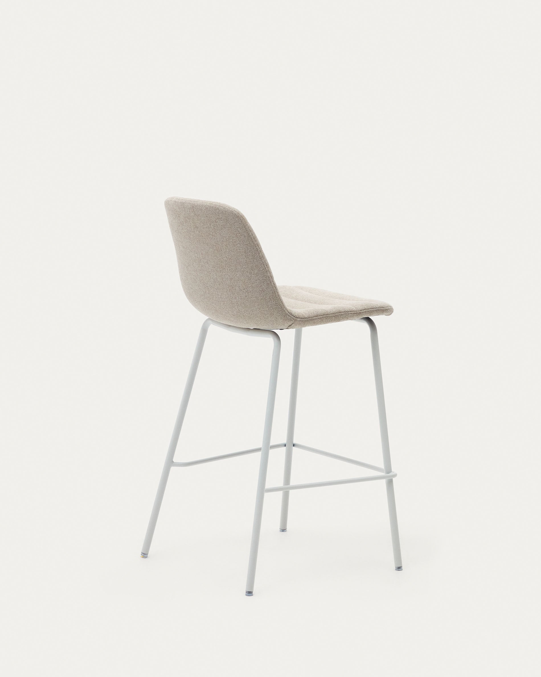 Zunilda stool in beige chenille and steel with matt white finish height 65 cm FSC 100% - Product View