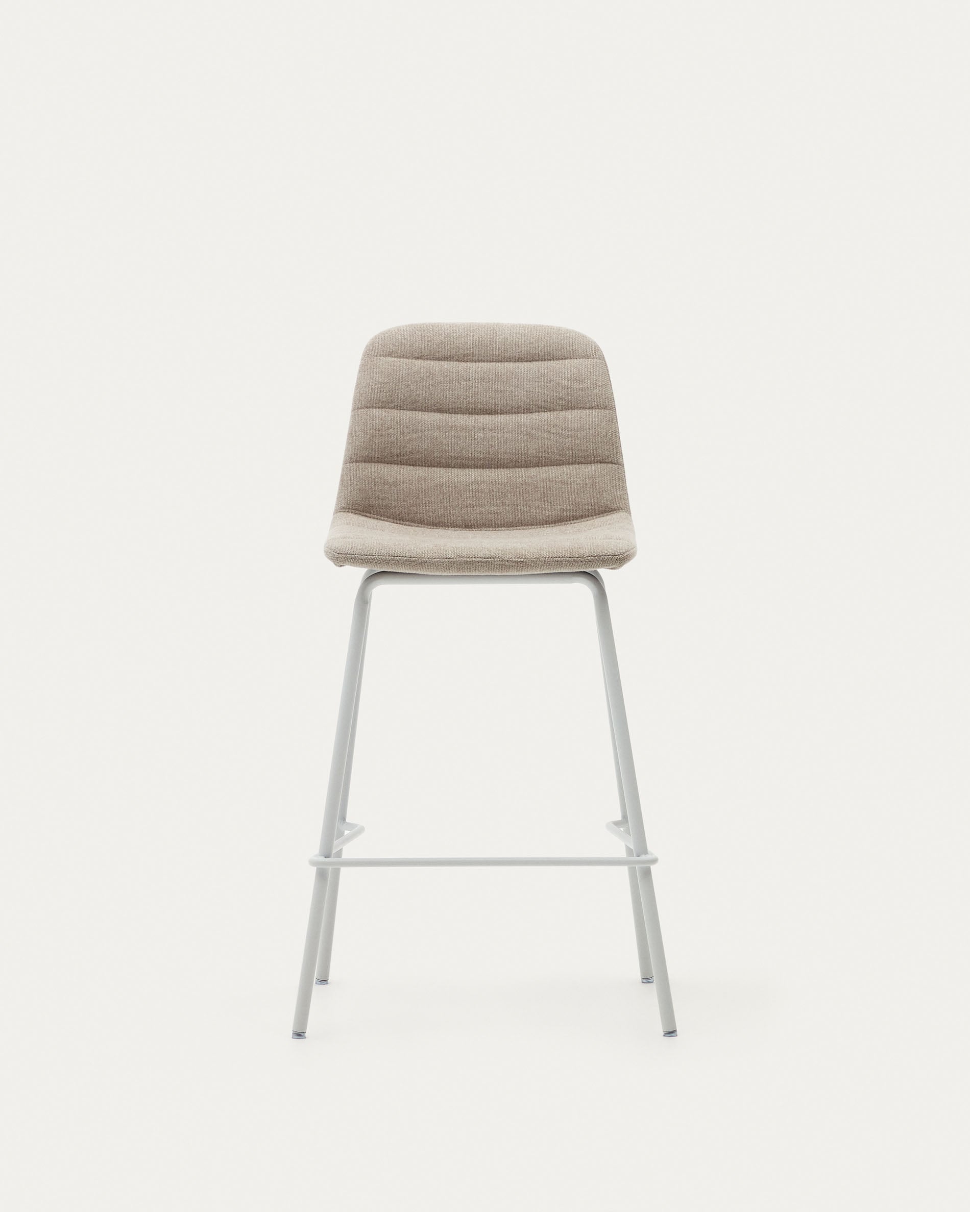 Zunilda stool in beige chenille and steel with matt white finish height 65 cm FSC 100% - Product View