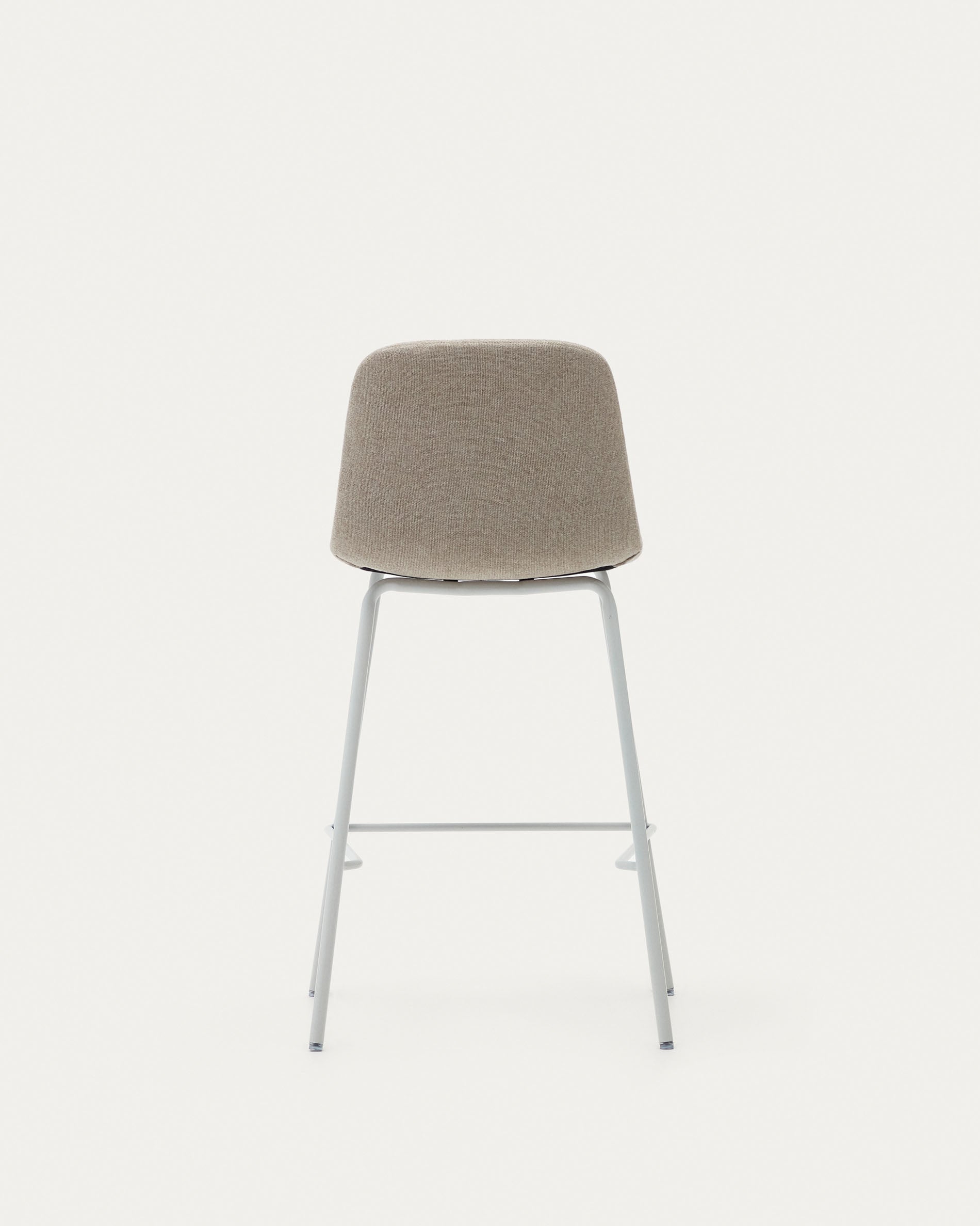 Zunilda stool in beige chenille and steel with matt white finish height 65 cm FSC 100% - Product View