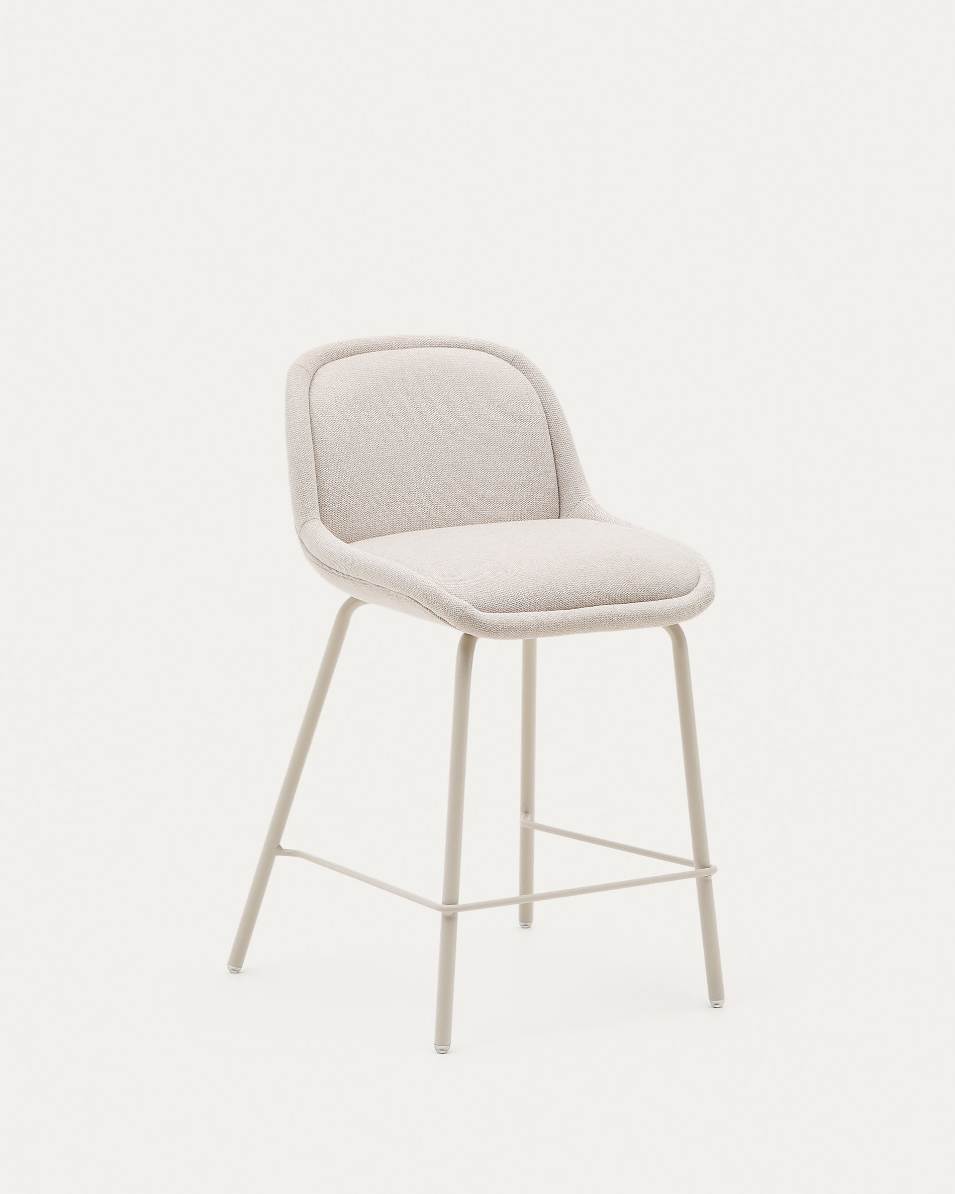 Aimin chair in beige chenille fabric, with steel legs in beige painting, 65 cm