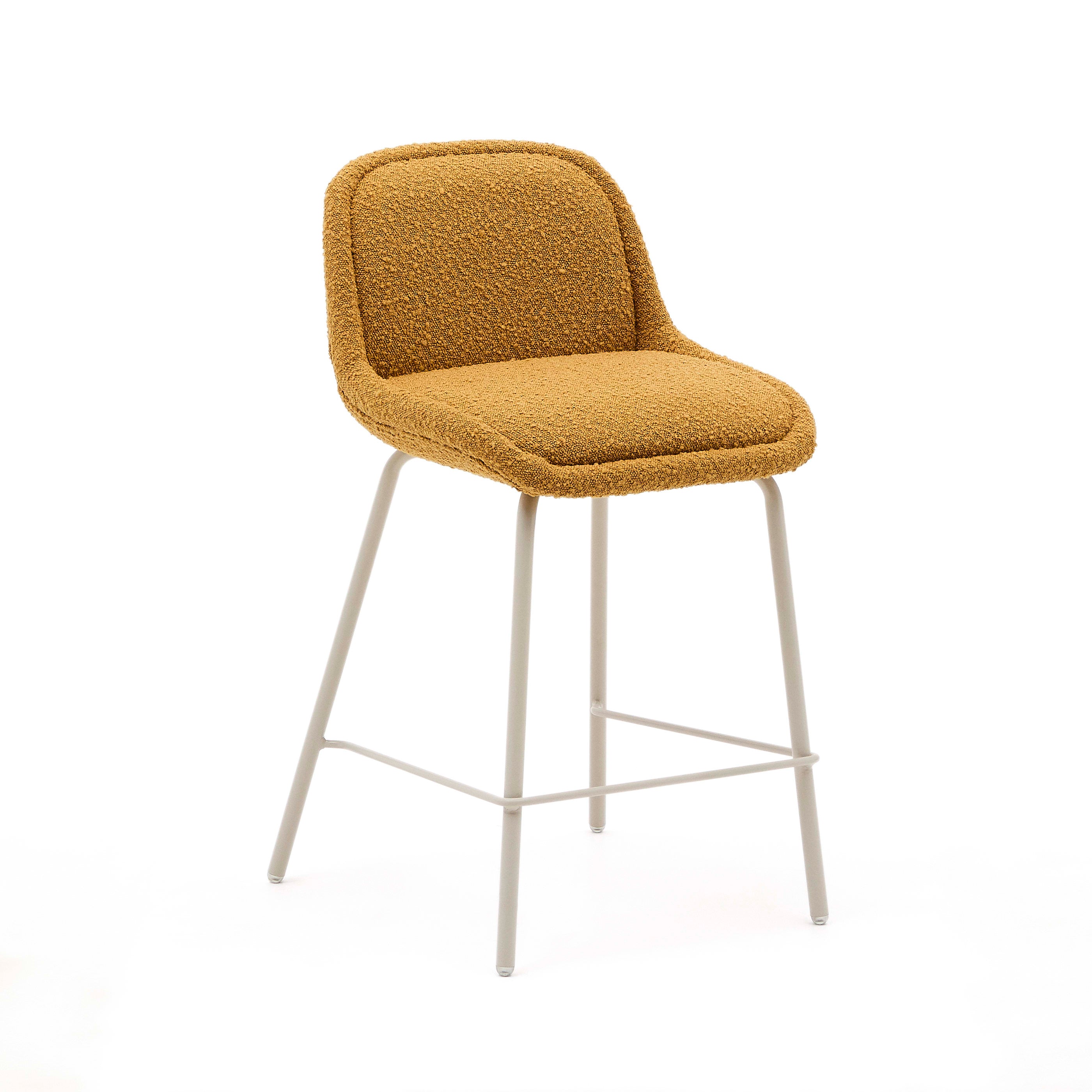 Aimin szék mustársárga bouclé szövetből, acél lábakkal, bézs festék bevonattal, 65 cm
