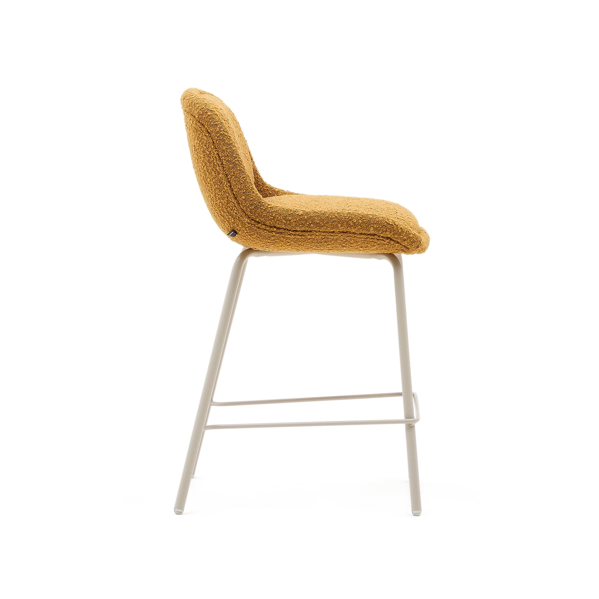 Aimin chair in mustard yellow bouclé fabric, steel legs, beige paint coating, 65 cm