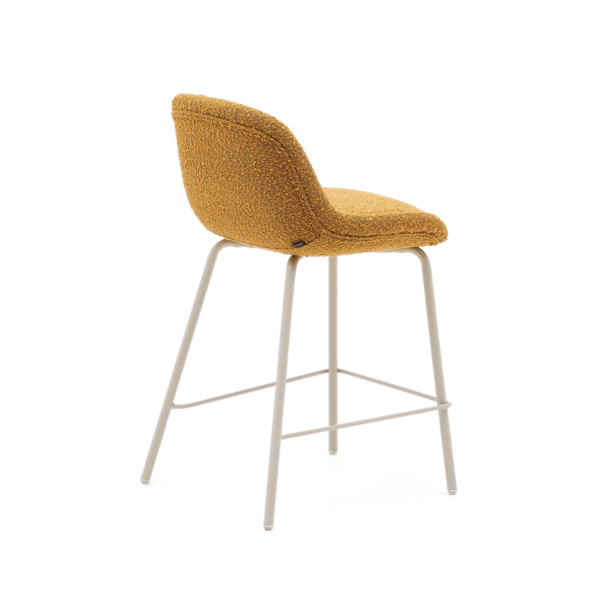 Aimin chair in mustard yellow bouclé fabric, steel legs, beige paint coating, 65 cm