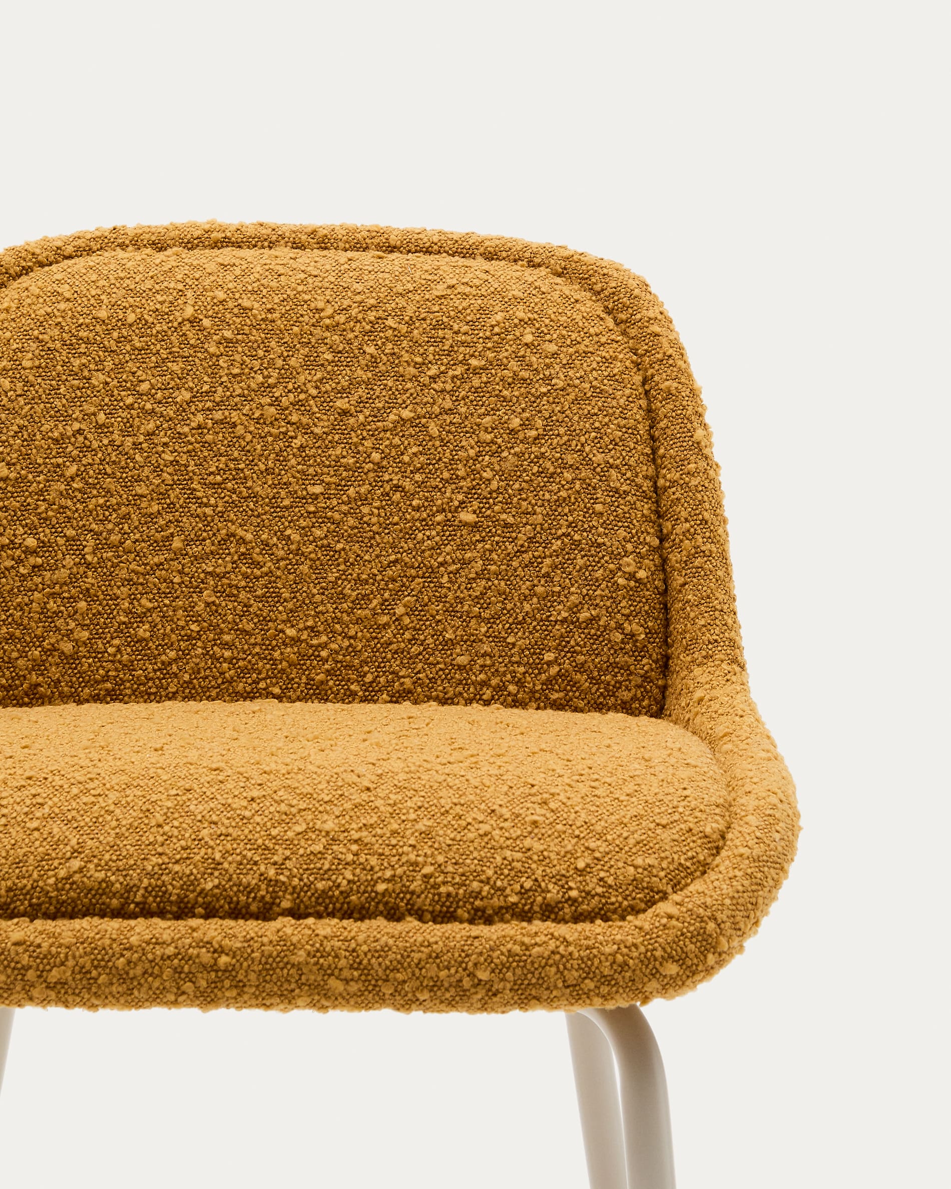 Aimin chair in mustard yellow bouclé fabric, steel legs, beige paint coating, 65 cm