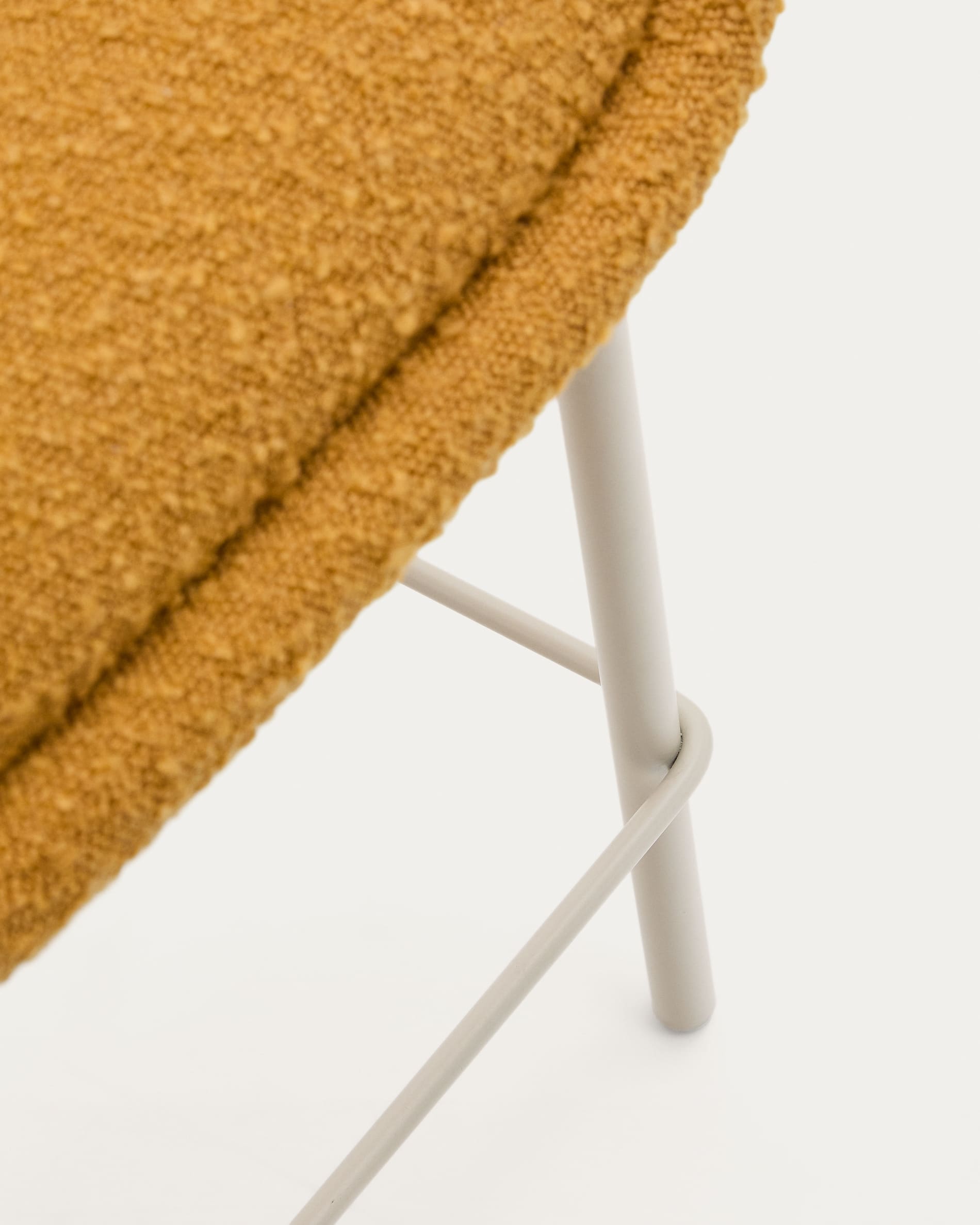 Aimin chair in mustard yellow bouclé fabric, steel legs, beige paint coating, 65 cm