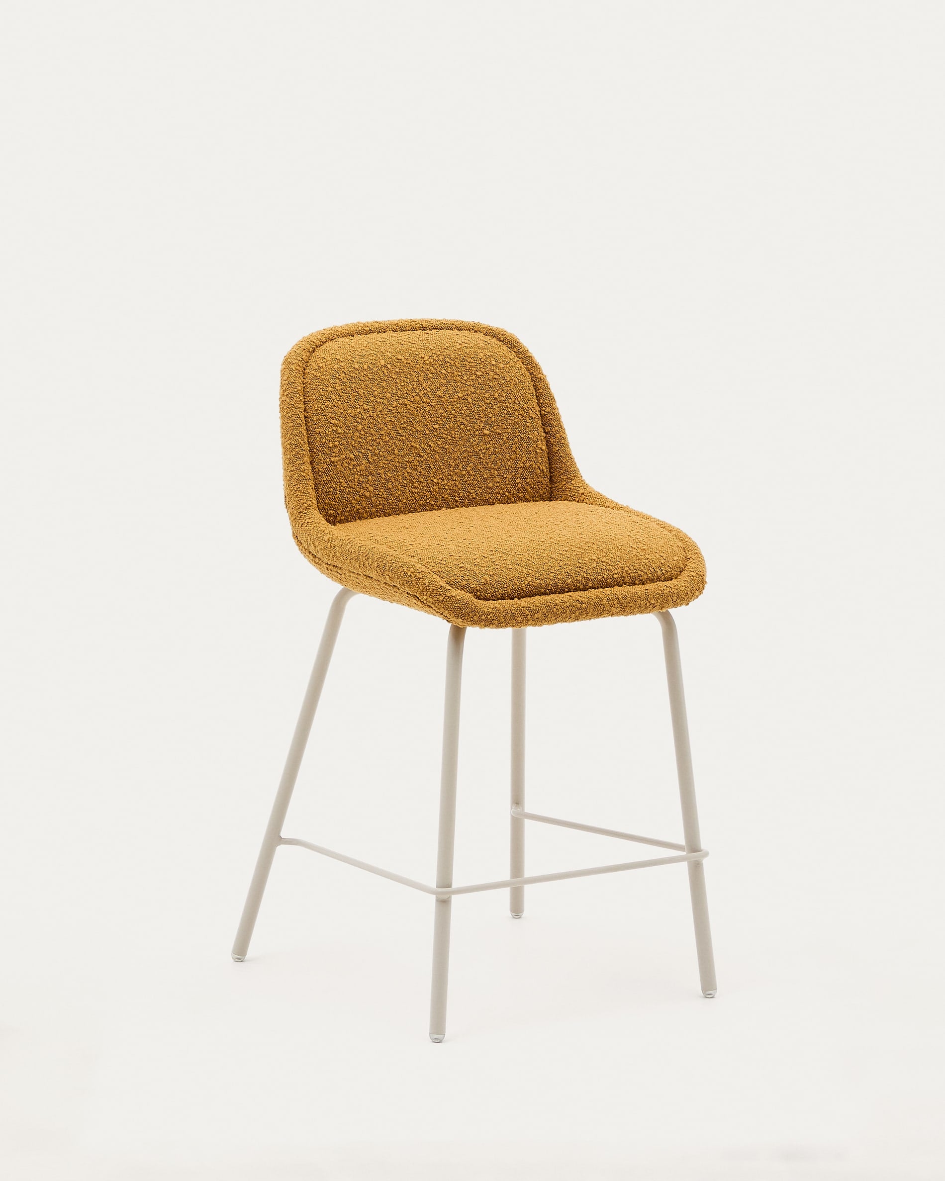 Aimin chair in mustard yellow bouclé fabric, steel legs, beige paint coating, 65 cm