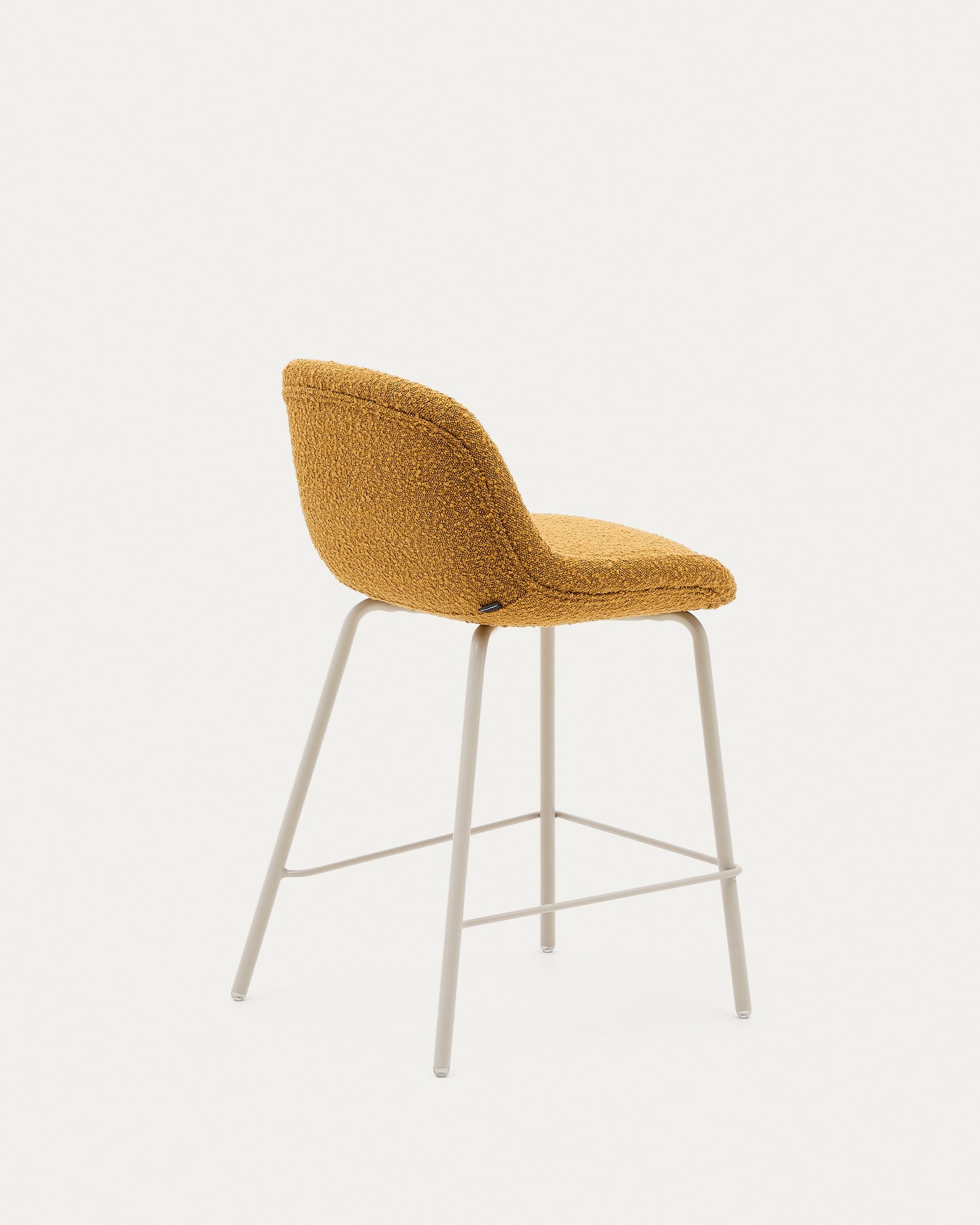 Aimin chair in mustard yellow bouclé fabric, steel legs, beige paint coating, 65 cm