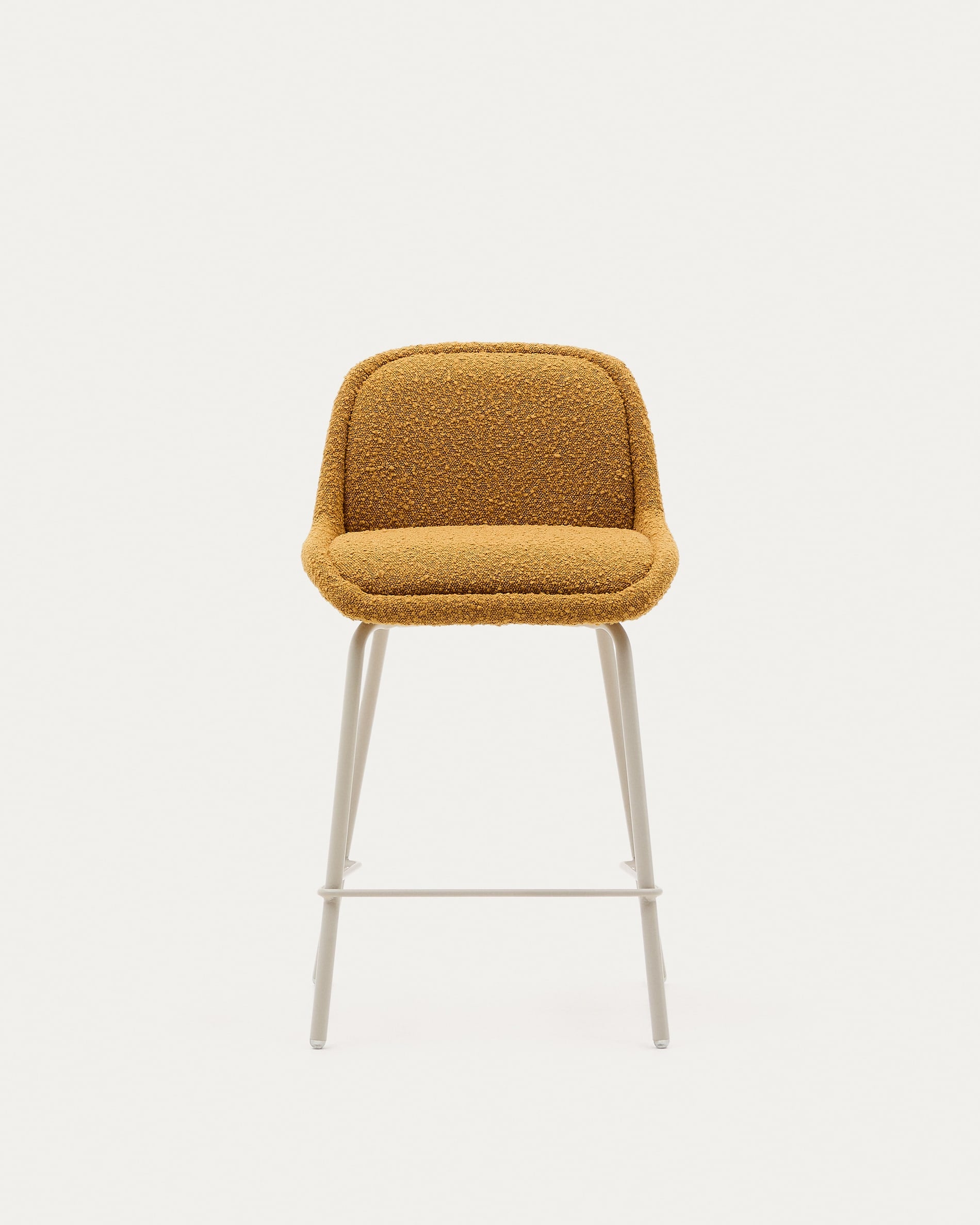 Aimin chair in mustard yellow bouclé fabric, steel legs, beige paint coating, 65 cm