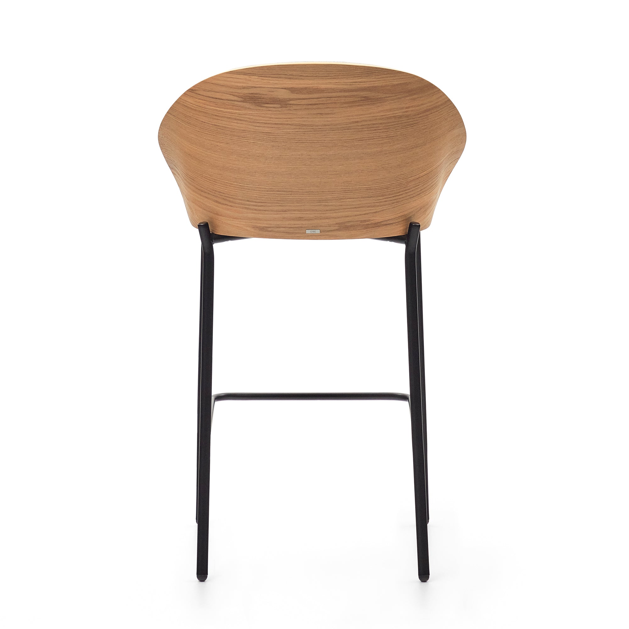 Eamy stool  light grey chenille and ash wood veneer with a natural finish and black metal, 65 cm - Product Image