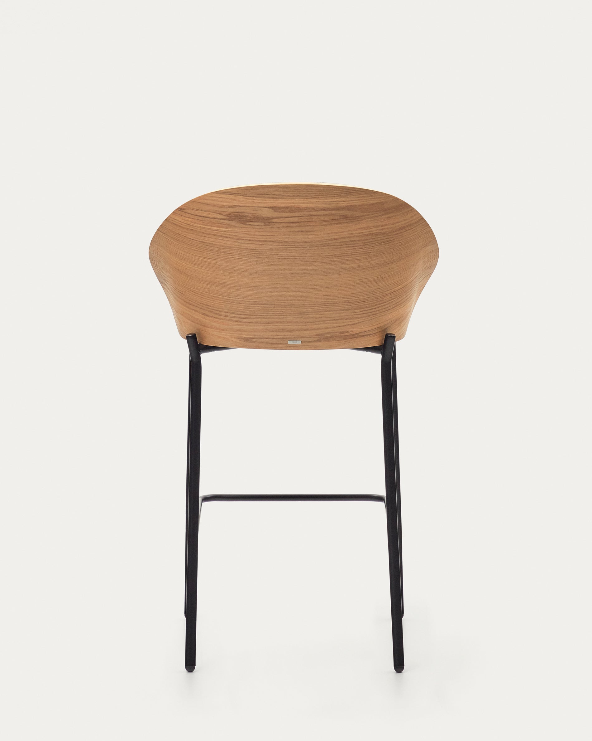 Eamy stool  light grey chenille and ash wood veneer with a natural finish and black metal, 65 cm - Product View