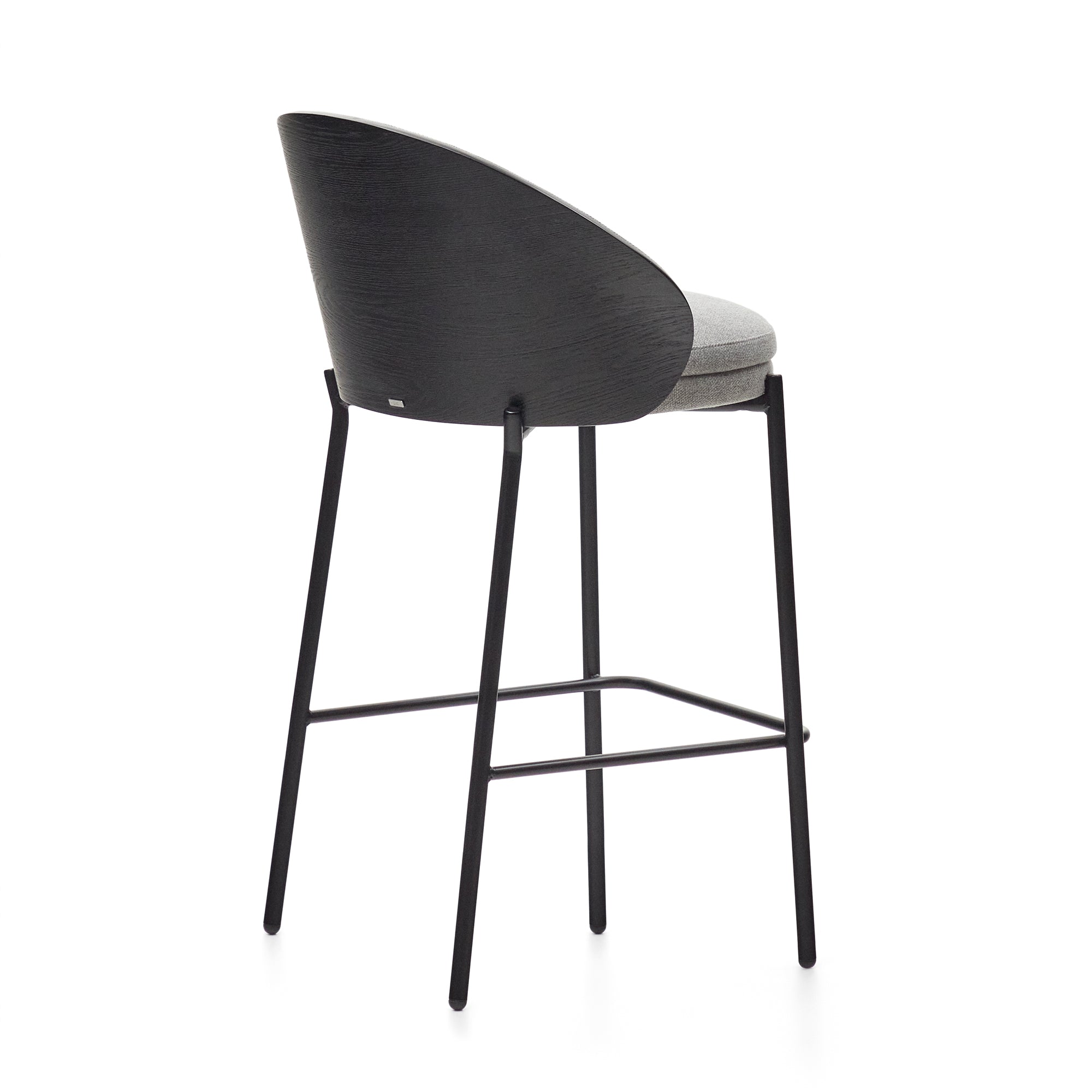 Eamy stool light grey chenille and ash wood veneer with a black finish and black metal, 65 cm - Product Image