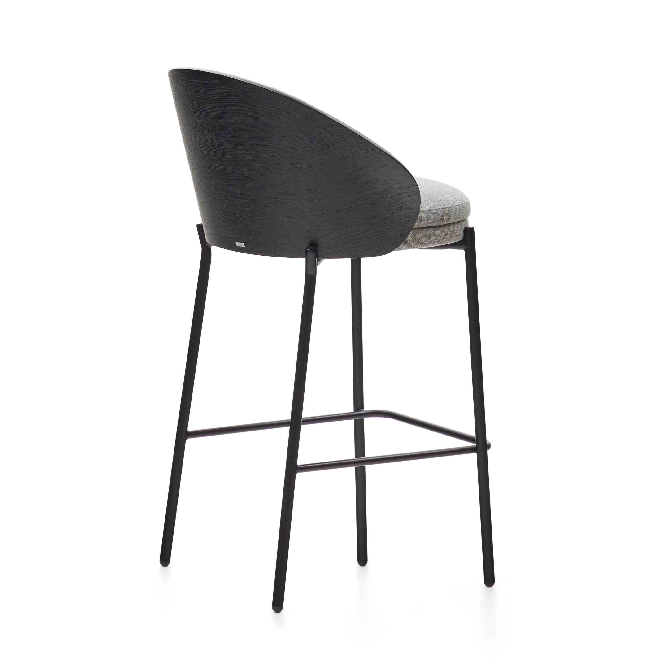 Eamy stool light grey chenille and ash wood veneer with a black finish and black metal, 65 cm - Product Image