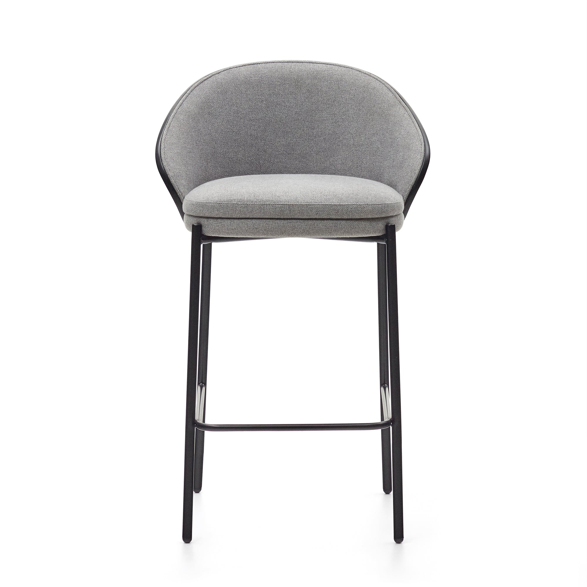 Eamy stool light grey chenille and ash wood veneer with a black finish and black metal, 65 cm - Product Image