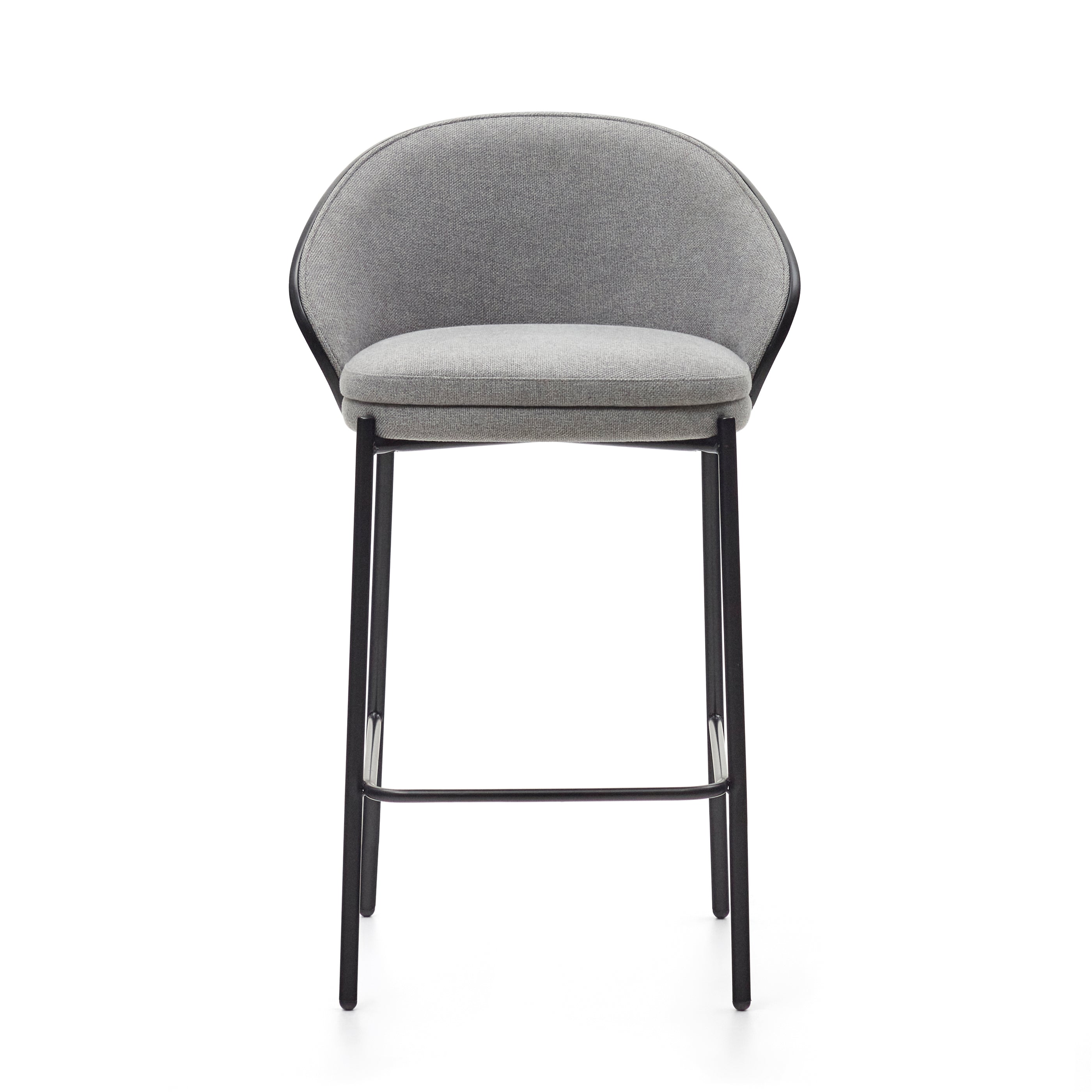 Eamy stool light grey chenille and ash wood veneer with a black finish and black metal, 65 cm - Product Image