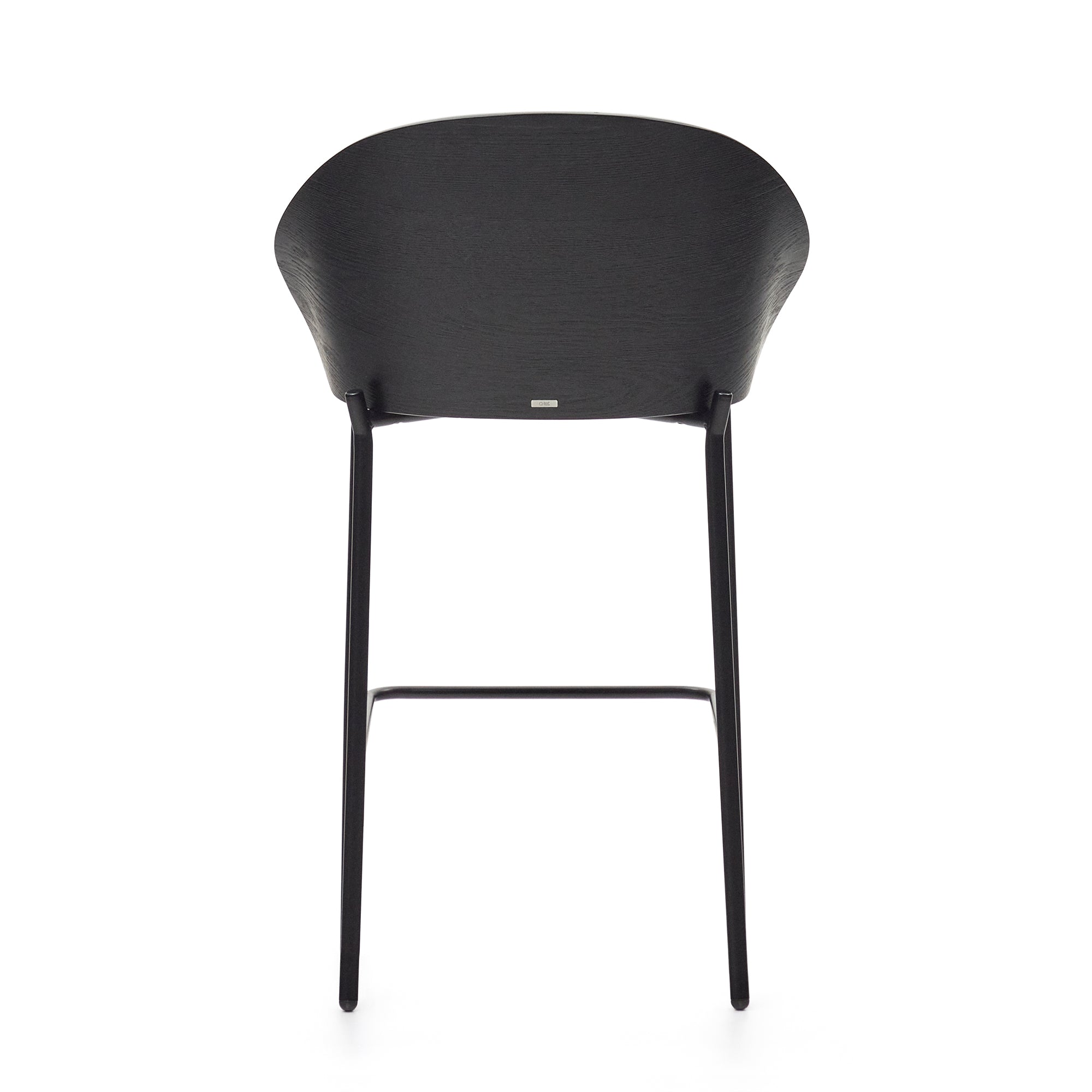 Eamy stool light grey chenille and ash wood veneer with a black finish and black metal, 65 cm - Product Image