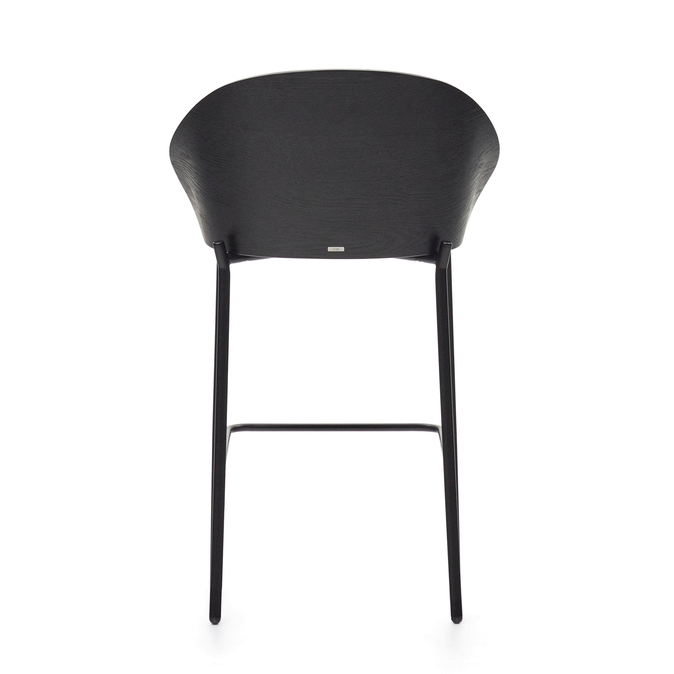 Eamy stool light grey chenille and ash wood veneer with a black finish and black metal, 65 cm - Product Image
