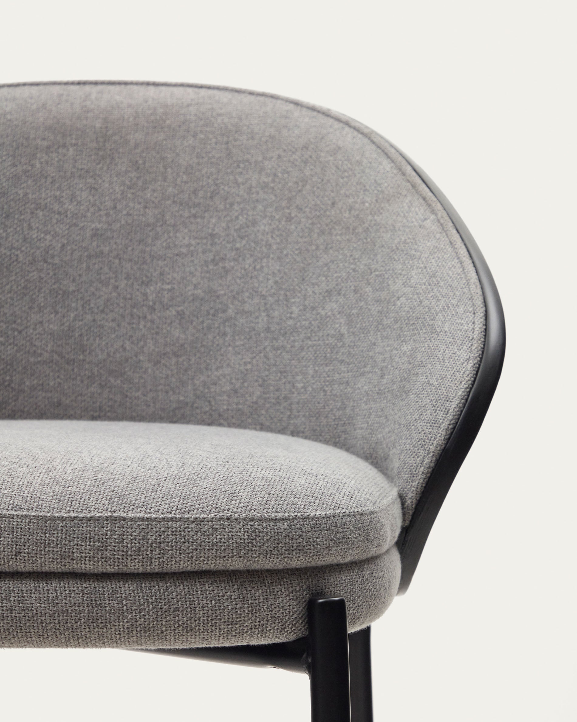 Eamy stool light grey chenille and ash wood veneer with a black finish and black metal, 65 cm - Detail
