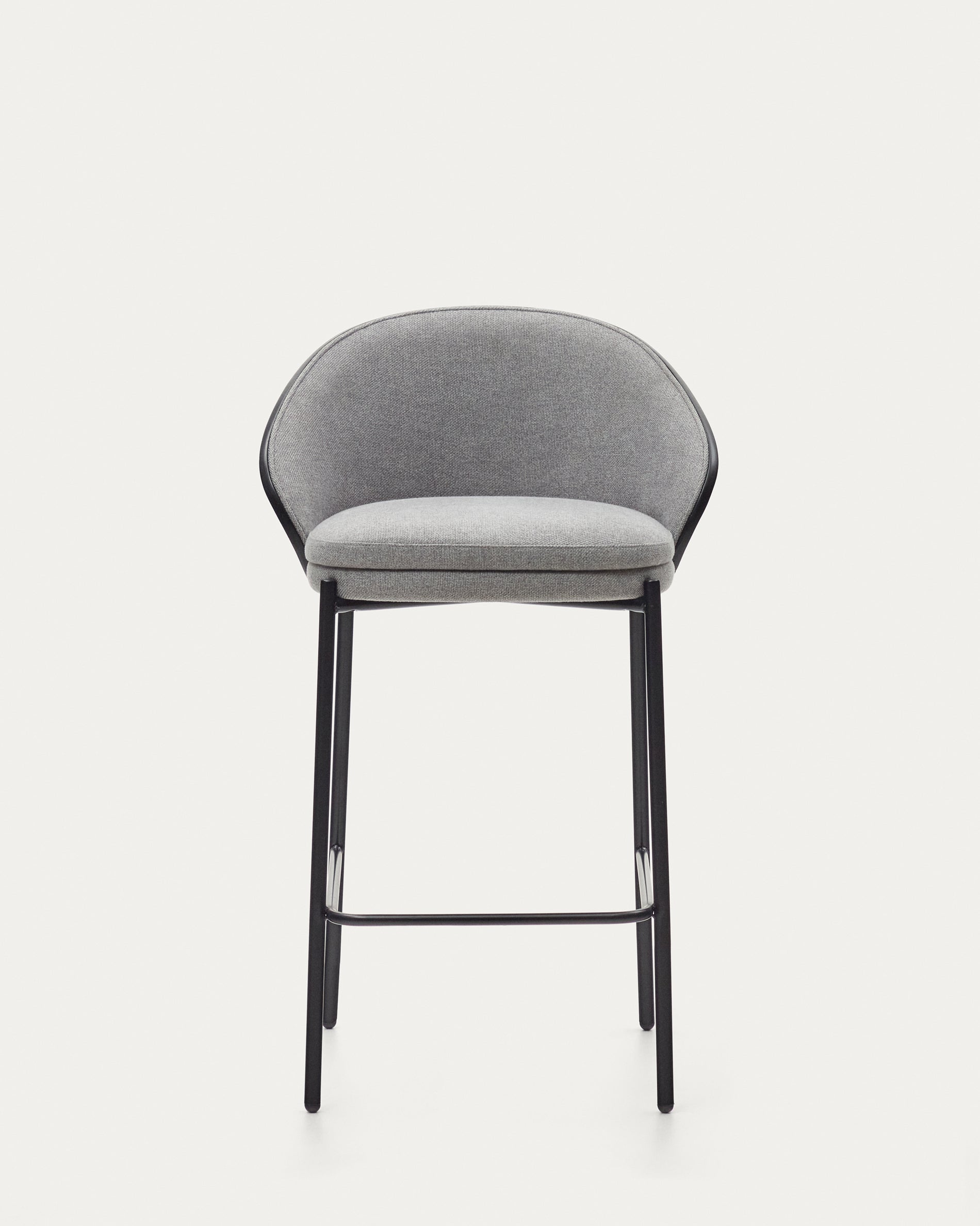 Eamy stool light grey chenille and ash wood veneer with a black finish and black metal, 65 cm - Product View