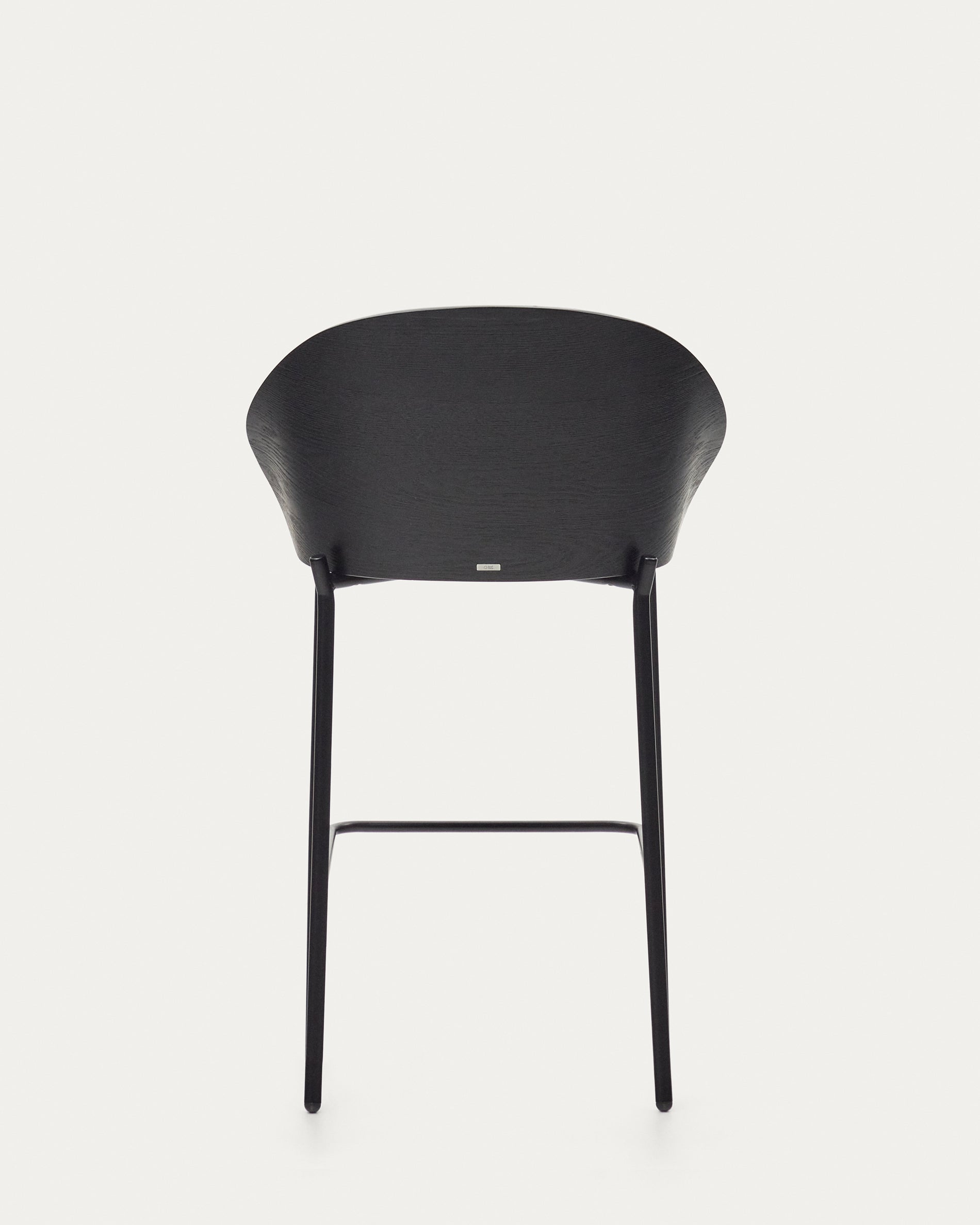 Eamy stool light grey chenille and ash wood veneer with a black finish and black metal, 65 cm - Product View