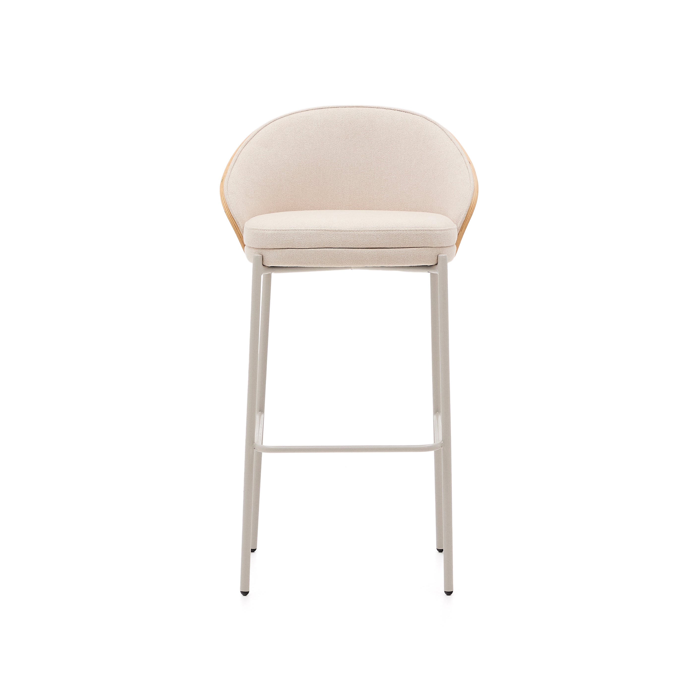 Eamy stool in beige chenille, in a natural finish ash veneer and beige metal and a height of 77 cm - Product Image