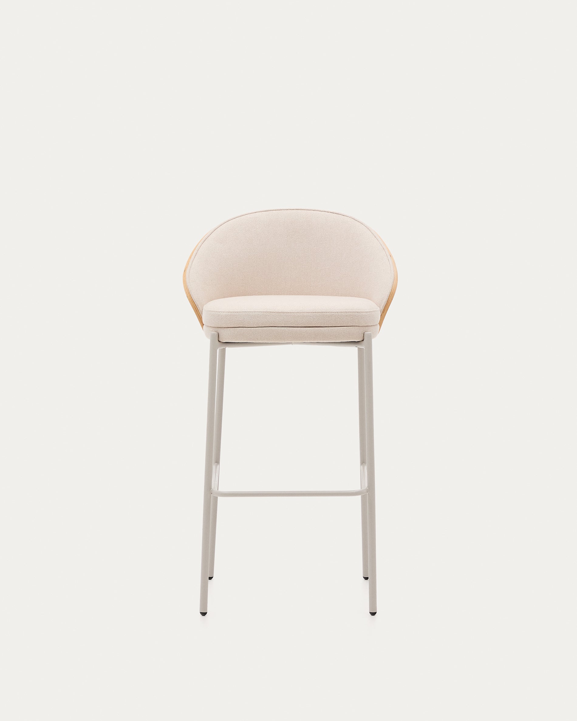 Eamy stool in beige chenille, in a natural finish ash veneer and beige metal and a height of 77 cm - Product View
