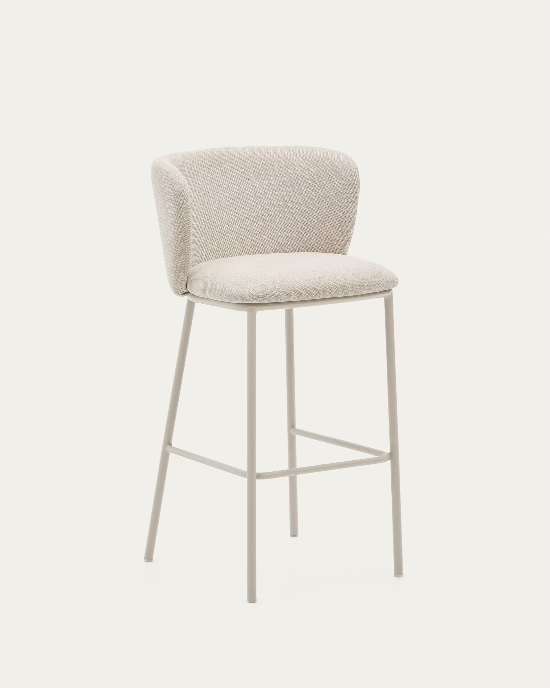 Ciselia bar stool with beige fabric and beige steel structure, height 75 cm, FSC Mix Credit certificate.