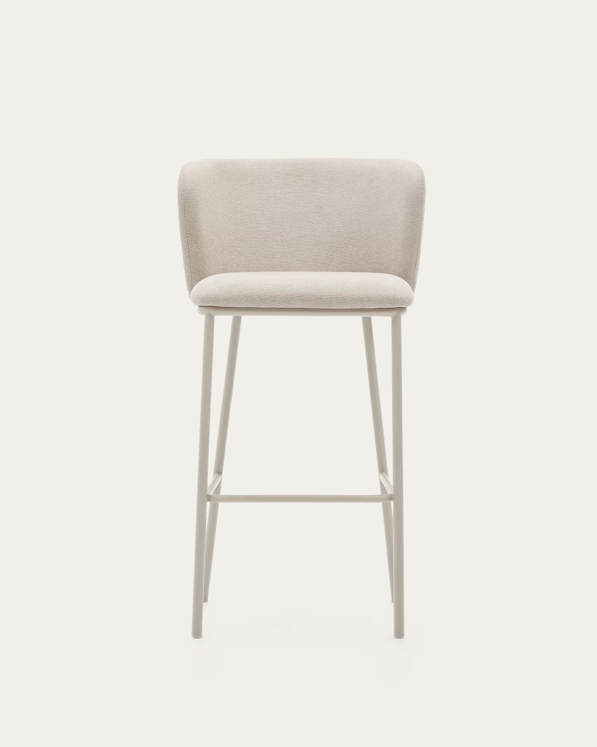 Ciselia bar stool with beige fabric and beige steel structure, height 75 cm, FSC Mix Credit certificate.