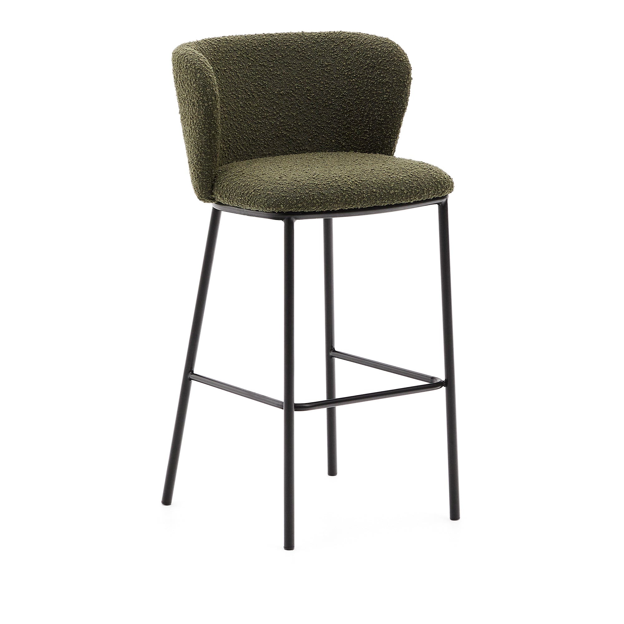 Ciselia stool in green bouclé and black steel, height 75 cm, FSC Mix Credit - Product Image